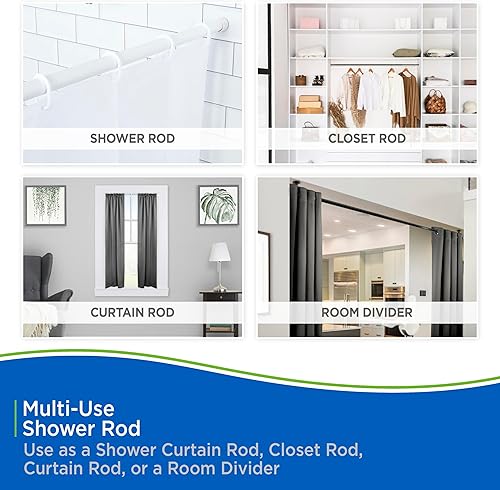 Miniatura 9 de Kenney KN609L5 Twist & Fit No Tools - Barra de cortina de ducha estándar con extremos antideslizantes, antideslizantes, longitud ajustable de 42-72