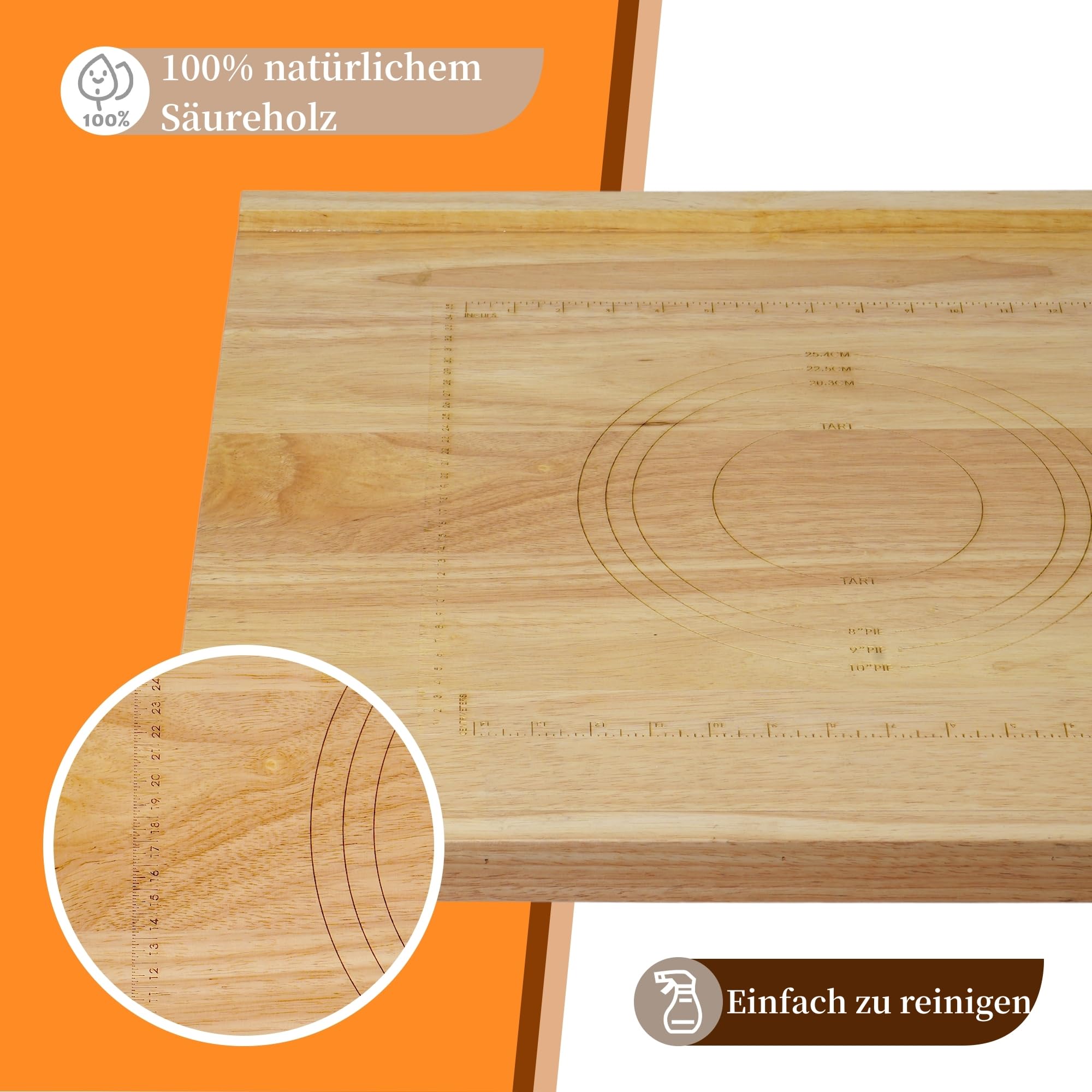 Schneidebrett Holz schneidebretter 51 * 61 * 2cm Rutschfestes Schneidebrett mit Maßband Verwendung als Frühstücksbretter, Küchenbretter, Servierbretter, Brotbretter (1 PACK)