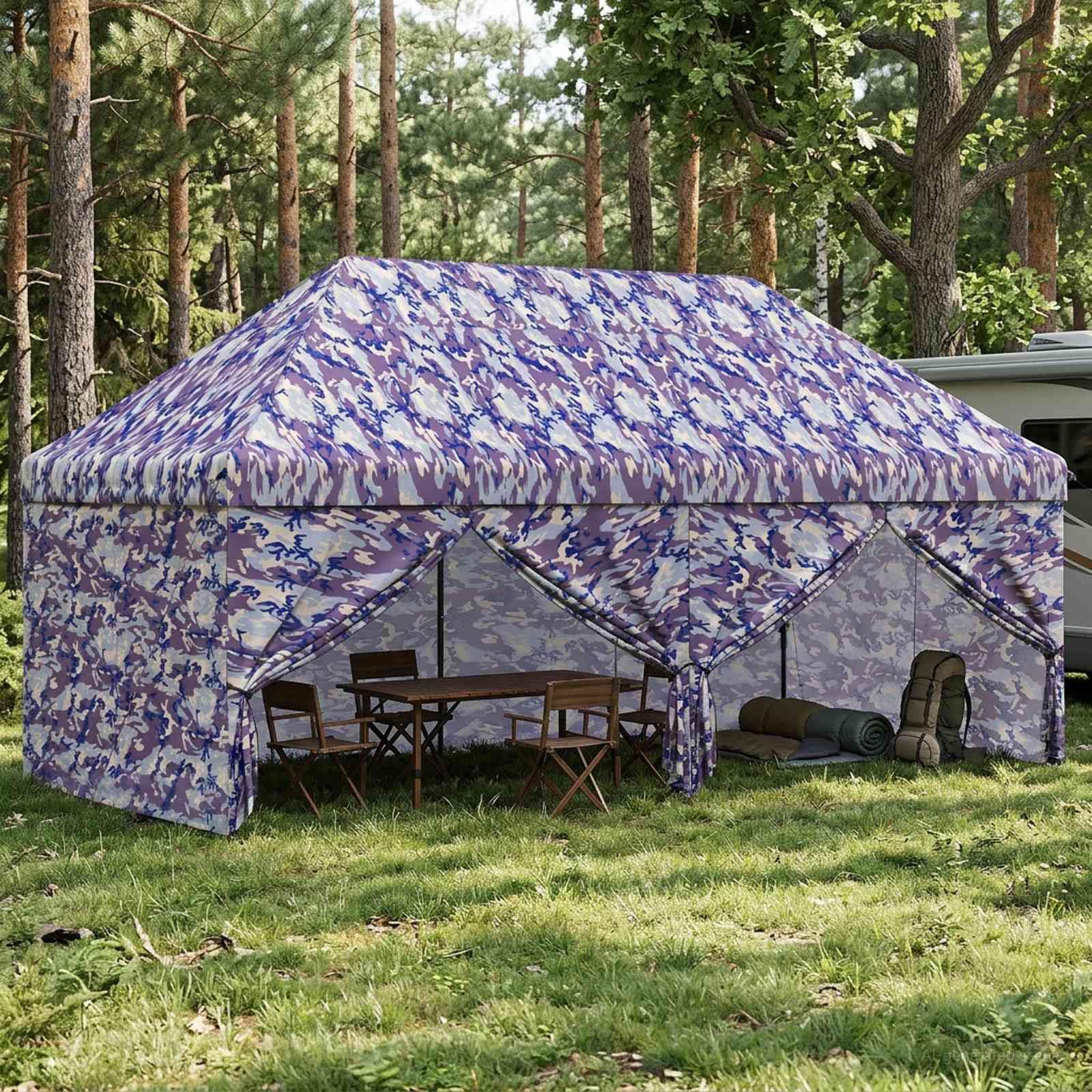 Pop-up Altana z 4 ścianami bocznymi 3 x 6 m Niebieski Kamuflaż