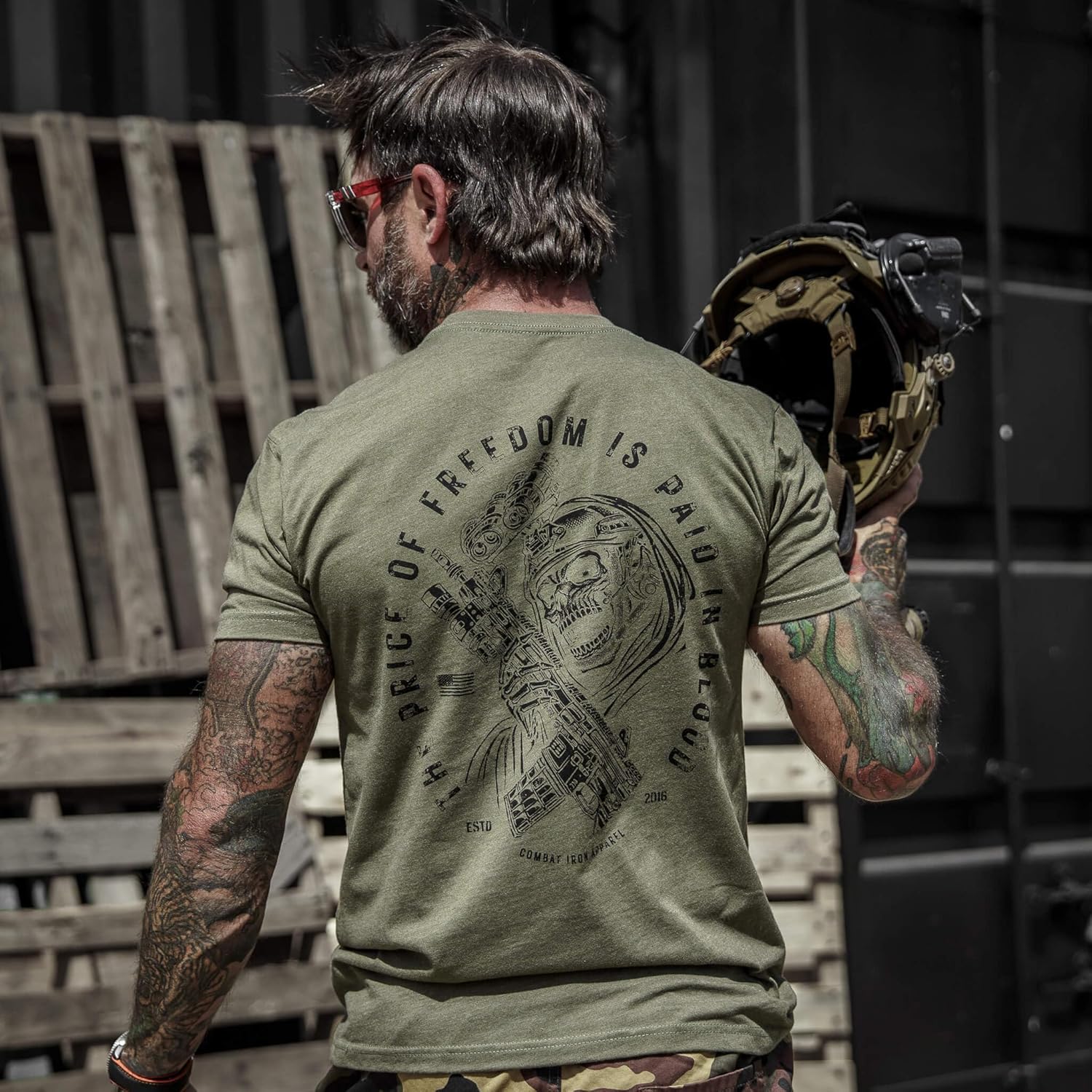 Combat Iron Men's Graphic T-Shirt | The Price of Freedom | Cotton-Poly Blend | Athletic Fit, Tagless Comfort
