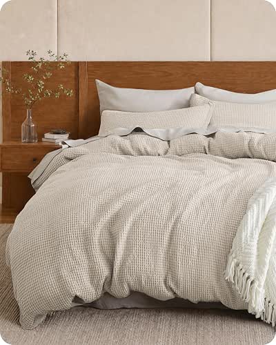 Bedsure PureWoven 3 Pieces 100% Cotton Waffle Duvet Cover Set,