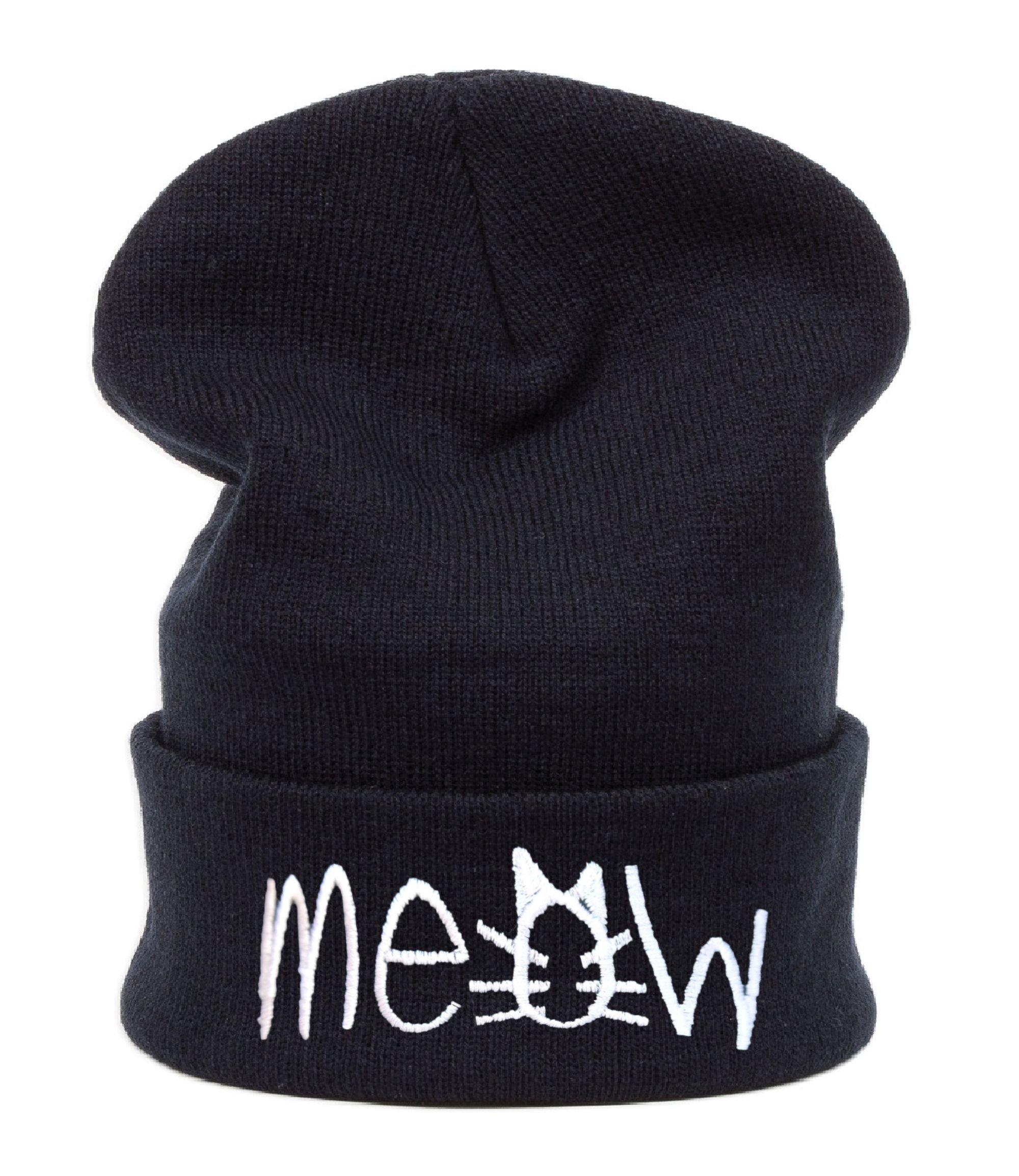 Morefaz Women's Meow1 Black Winter Worm Beanie Hat Men's Oversized Knitted Baggy Hats Meow Swag Ski Snowboard (Meow1 Black)