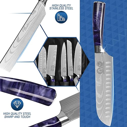 Miniatura 3 de Authentic XYJ Since 1986, juego de 8 cuchillos de chef japoneses con bolsa de rollo y funda, cuchillos de cocina culinaria de acero inoxidable,