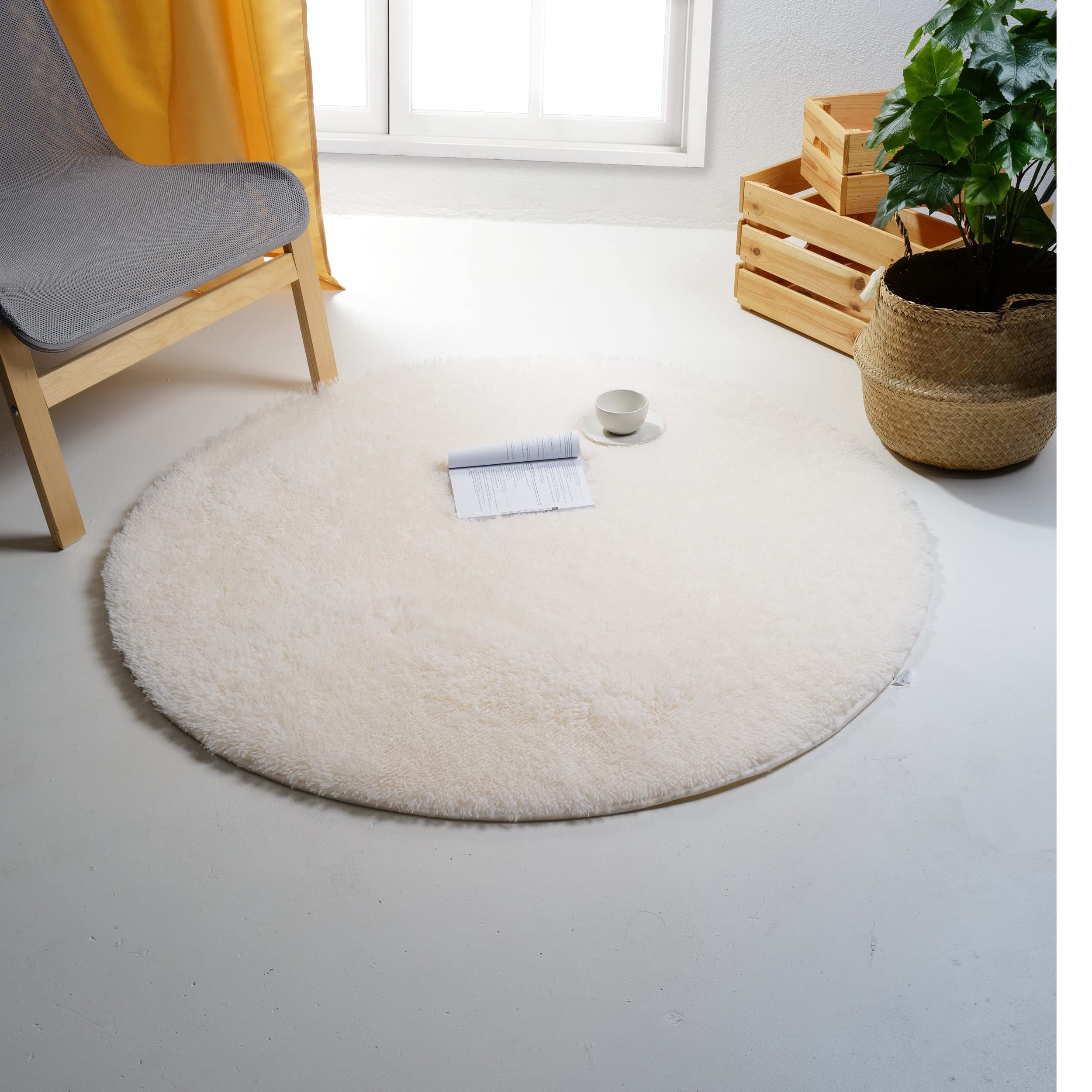 DALINA Textil Alfombra Decorativa de Pelo Largo Extra Suave -Alfombra Antideslizante para Salón Dormitorio Circular (Diámetro 60CM, Crudo)