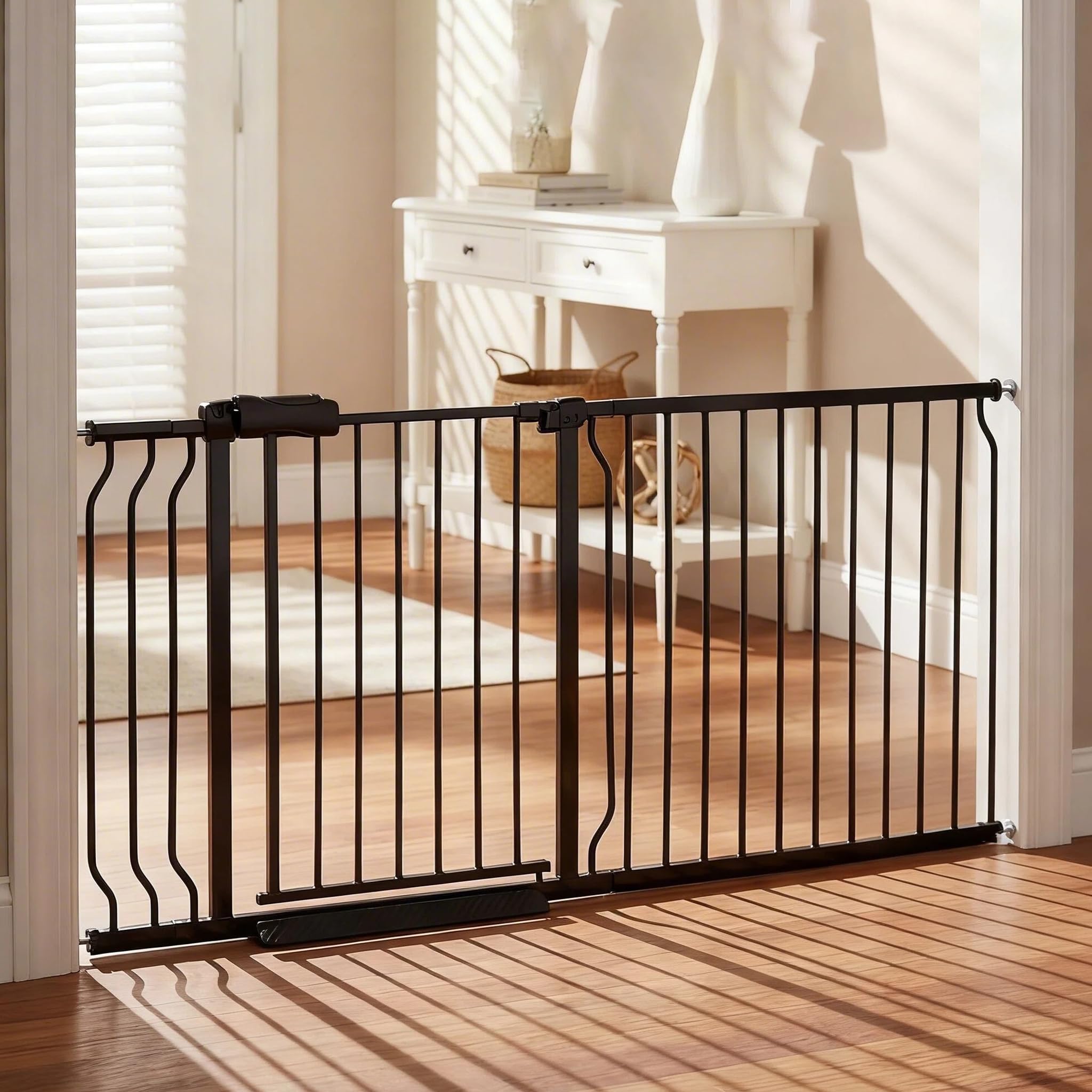 Extra Wide Baby Gate 62-67 Inch, Pressure Mounted Safety Child & Pet Gate - Black Metal - Large Walk Through - Long - for House Doorways & Stairs, 30