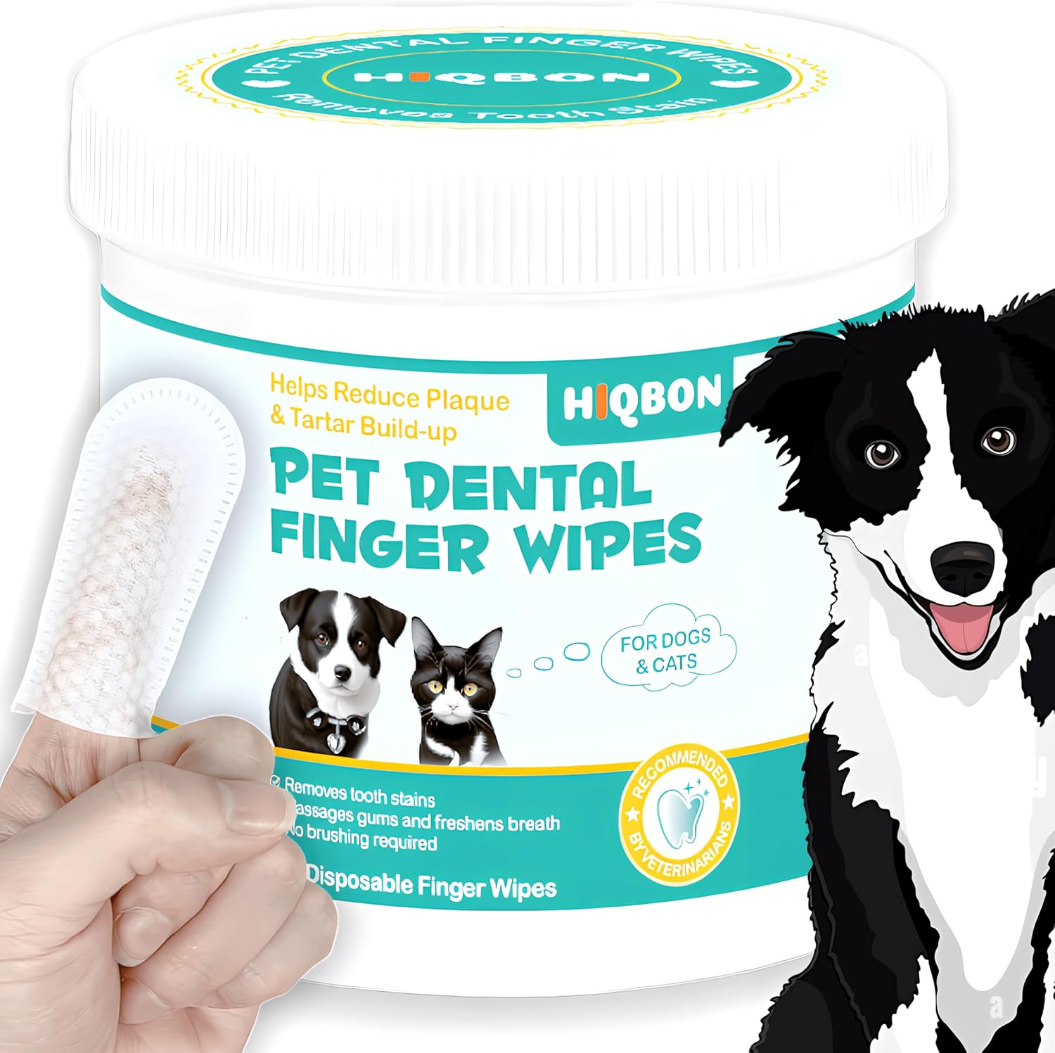 HIQBON Pet Teeth Cleaning Wipes for Dogs & Cats Reduces