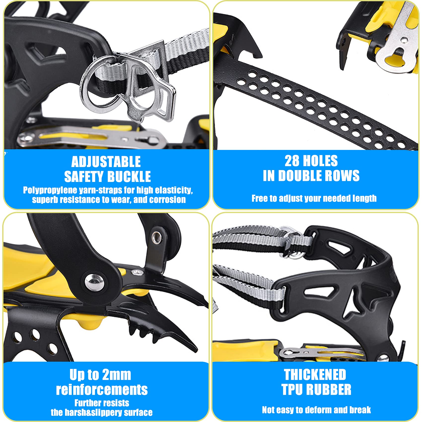 Crampons à neige en acier à 18 dents en caoutchouc TPE extensible et manganèse - Couvre-bottes réglables pour randonnée, marche sur glace et saleté