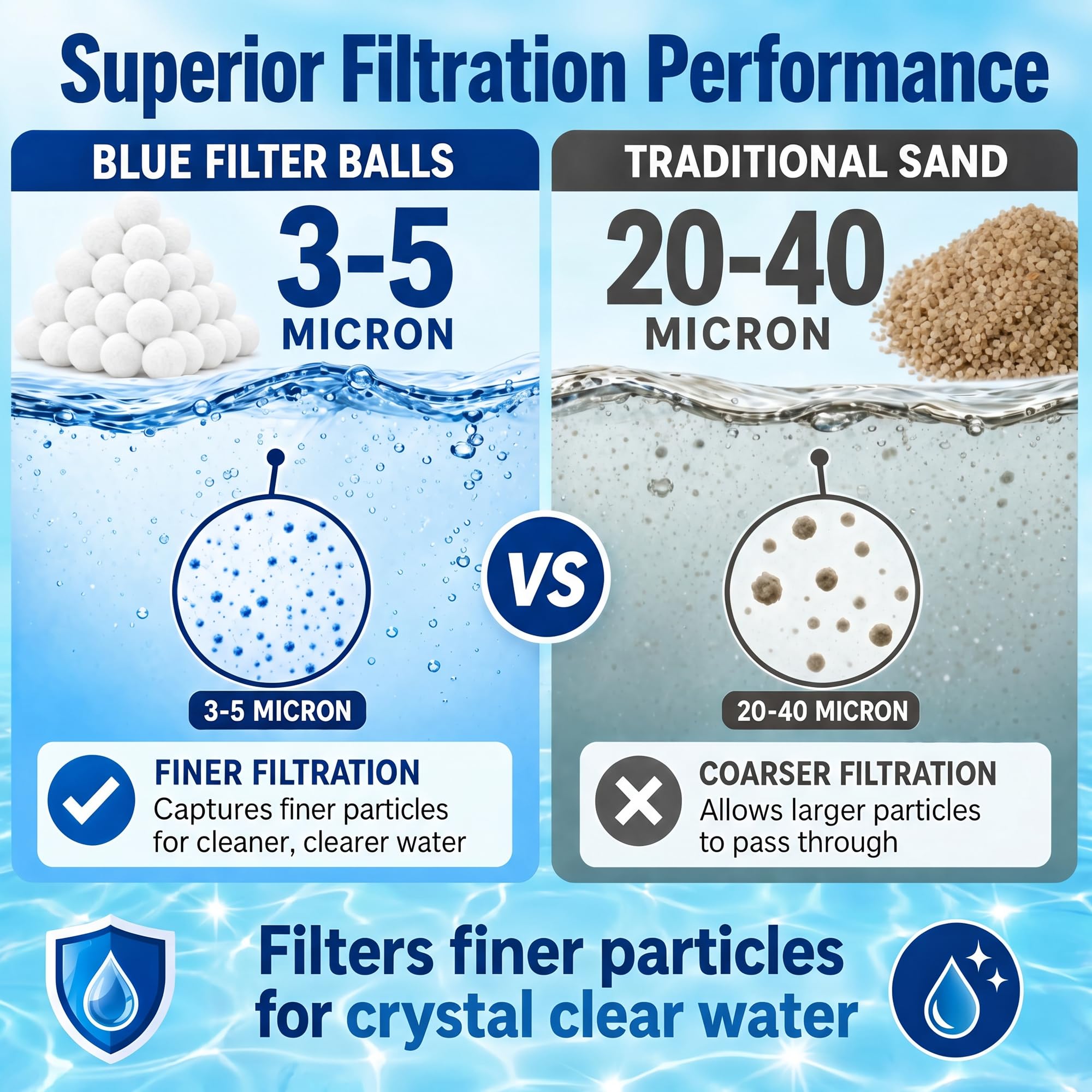 Balles filtrantes de piscine de 1,6 kg pour pompe de filtre à sable, balles filtrantes réutilisables pour piscine, aquarium (équivalent à 54,4 kg, blanc)
