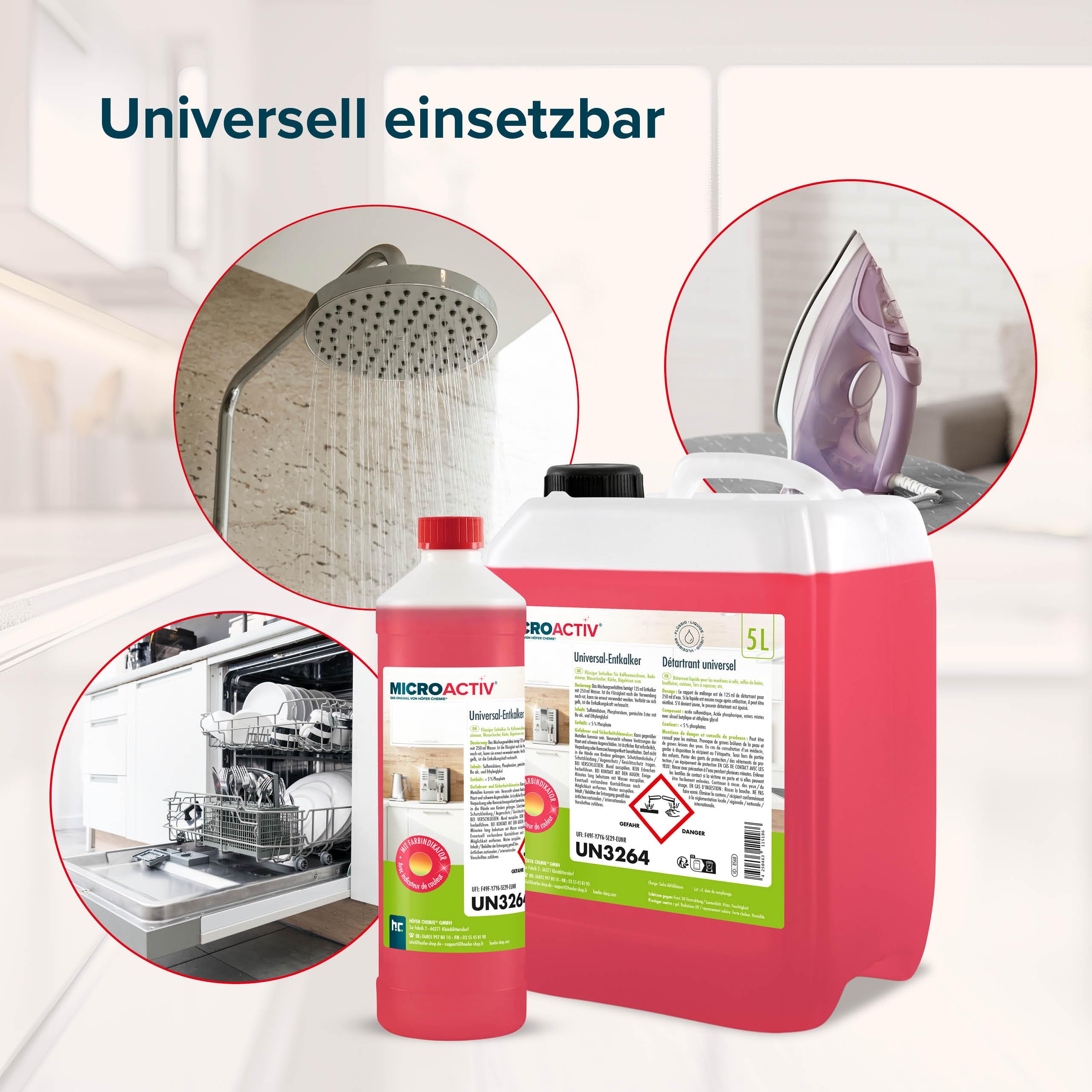 Höfer Chemie 4 x 5 L (20 L) Universal Entkalker | Mit Farbindikator für Kaffeemaschinen & Kaffeevollautomaten
