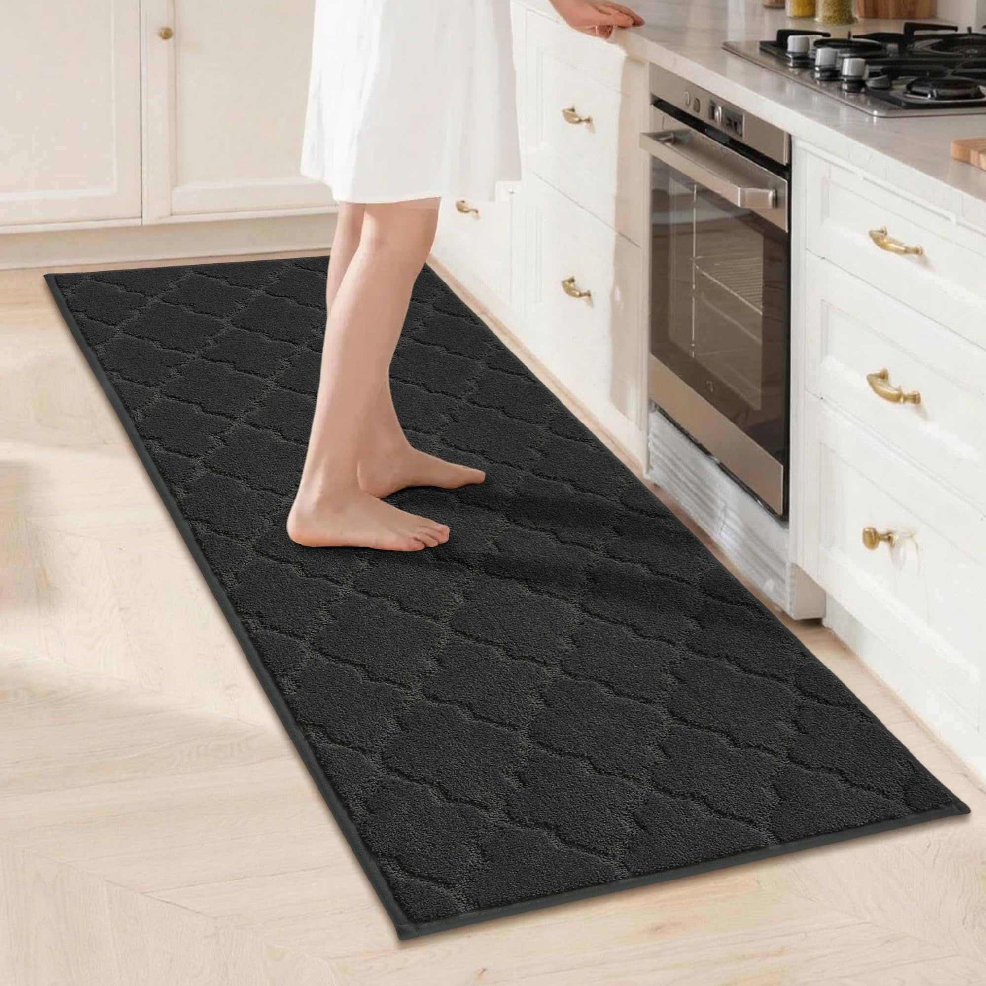 COSY HOMEER Küchenteppich, 50 x 150 cm Küchenläufer rutschfest, Teppich Küche Waschbar, Teppichläufer Flur, Teppich Läufer für Küche, Flur, Wohnraum, Schwarz