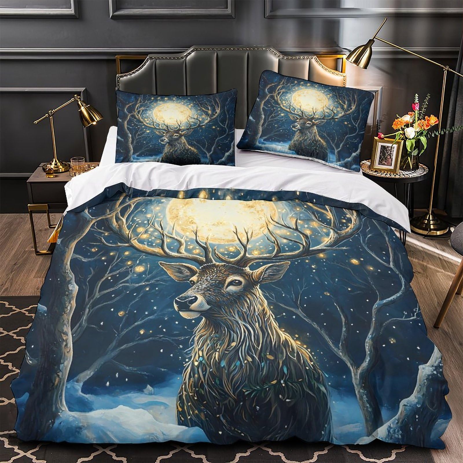 Housse de couette fleur de lotus microfibre King 220x240cm pour lit adulte et enfant