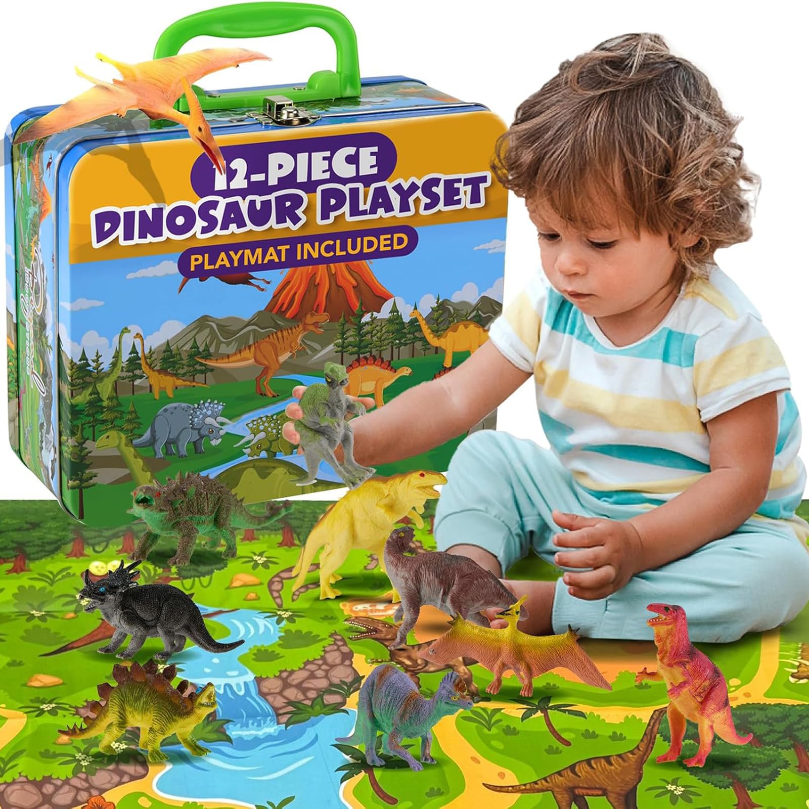 Beyond Innoventions Dinosaur Toys for Kids 2-4 | Value Pack of 12 Realistic Dinos, Play Mat & Storage Box Included | Non-Toxic & BPA Free | Plastic Dinosaur Toys for Kids 3-5 - Toy Dinosaurs
