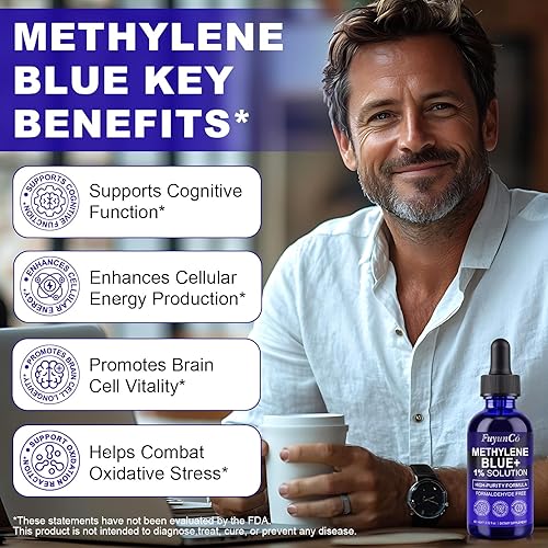 Miniatura 6 de Azul de metileno grado farmacéutico 1%, gotas de azul de metileno probado por terceros, suplemento dietético de salud cerebral, metileno azul de