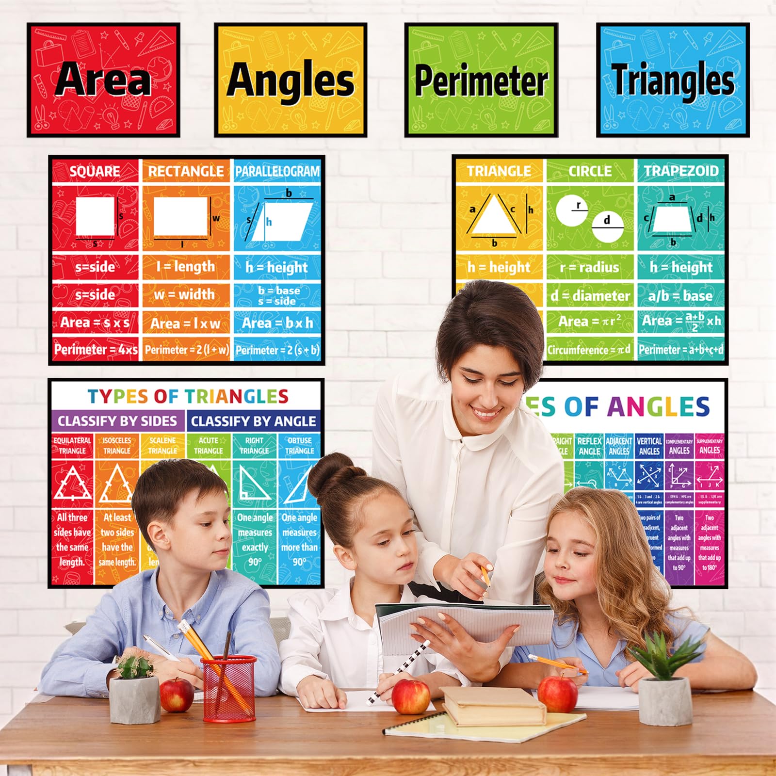 Poster di matematica per la scuola media Poster di matematica per insegnante bacheca decorazioni in aula Scuola elementare Scuola superiore Educazione Banner Matematica Area Perimetro Geometria Must