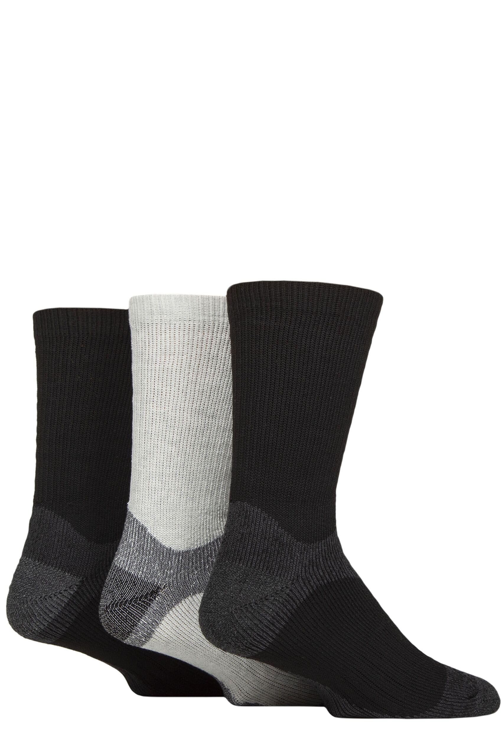 Glenmuir Men's Fully Cushioned Boot Socks - Arch Supports, Breathable, Plain, Outdoor, Hiking, Walking, 3 Pair Multipack Size 7-11 (UK, Numeric, 7, 11, Regular, Regular, Black/Grey)