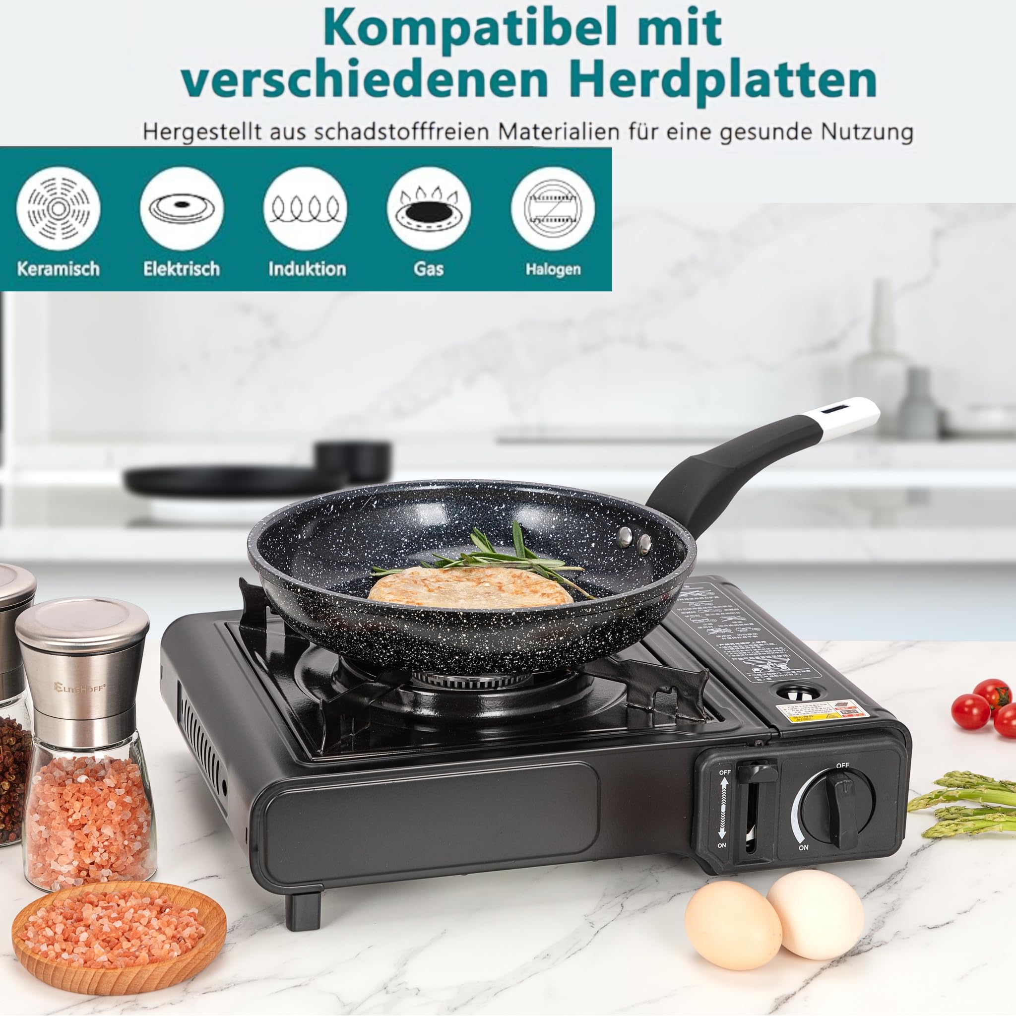 EliteHoff Patelnia indukcyjna, patelnia z powłoką nieprzywierającą, patelnia aluminiowa do gotowania, odpowiednia do wszystkich typów kuchenek, czarna (16 cm)