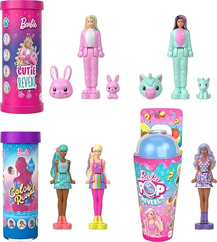 Barbie Mini Barbieland Set Reveal, 5 Mini Figuras Color Reveal, Cutie Reveal y Pop Reveal, Muñecas Sorpresa Que se Muestran al abrirse los Vasos, Juguete Regalo para niños y niñas +4 años, JCB27 - Chollo en Juguetes y juegos
