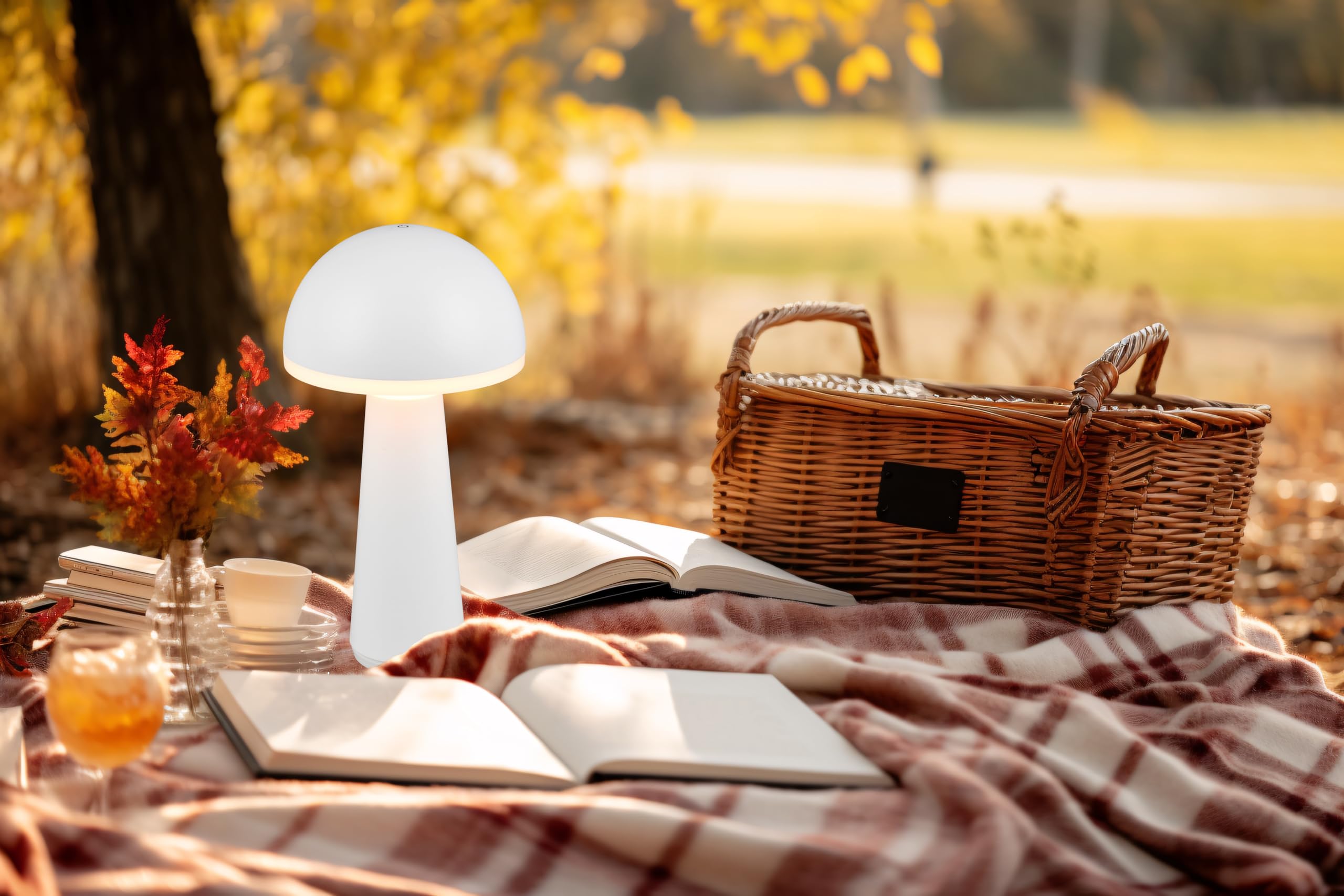 Reality Leuchten LED Außen Akku Tischleuchte Fungo R57716131, Metall Weiß matt, Kunststoff Weiß, inkl. 2 Watt LED, dimmbar, Lichtfarbe einstellbar, Ladestation