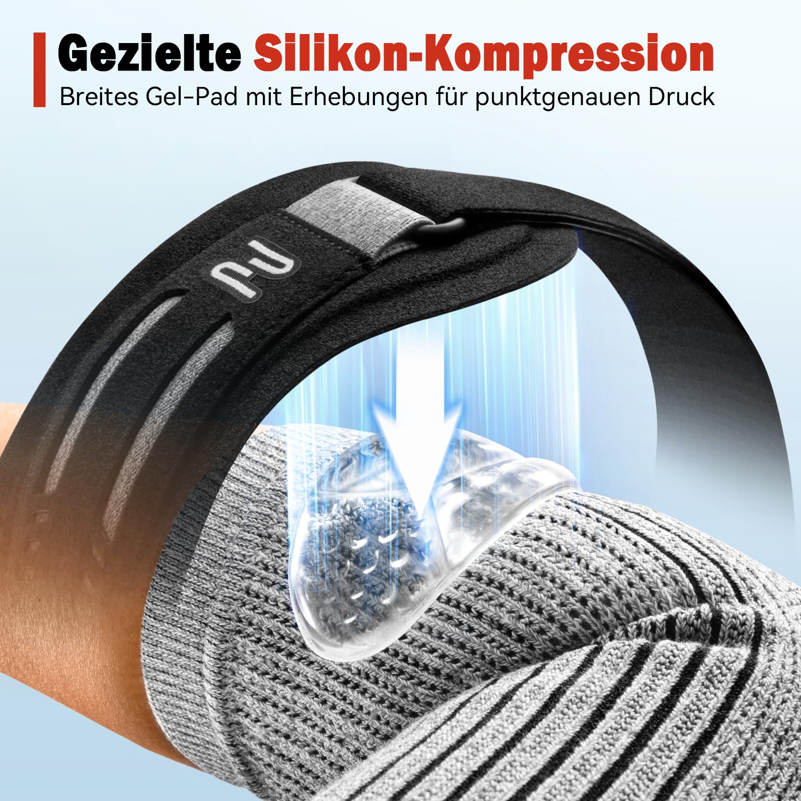 ZOELION Tutore per gomito a doppio supporto con fascia in silicone mirata e cuscinetto in gel, bendaggio per braccio del tennis, gomito da golf, tendinite, sport (grigio, M)