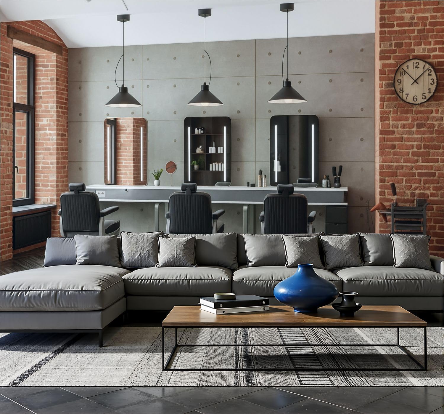 Modern Wall Mural Removable Peel and Stick Wallpaper Modern Barbershop Interior Industrial Design Wall Decor Self-Adhesive Living Room Bedroom Wall Stickers 96"x69"