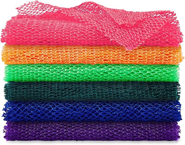 6 Pieces Body Exfoliating African Net Bath Sponge Exfoliating Shower Body Scrubber Back Scrubber Skin Smoother for Daily Use or Stocking Stuffer (Assorted Color)
