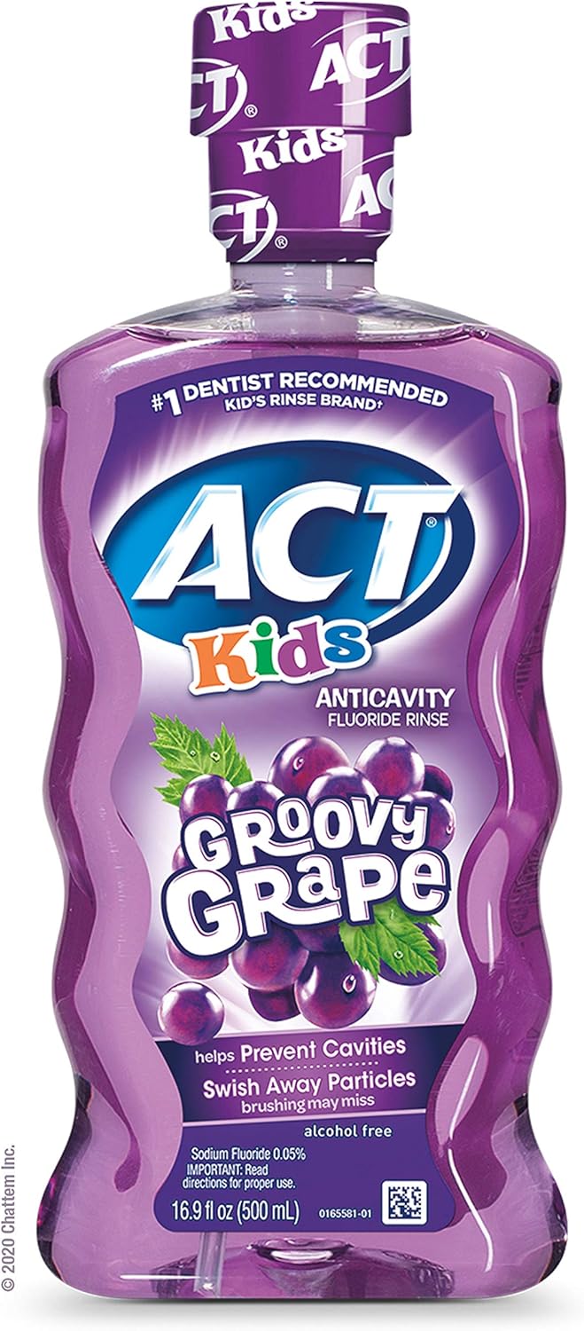 ACT Kids Anticavity Fluoride Rinse Groovy Grape, Accurate Dosing Cup, Alcohol Free, Original Version, 16.9 Fl Oz: Health & Personal Care