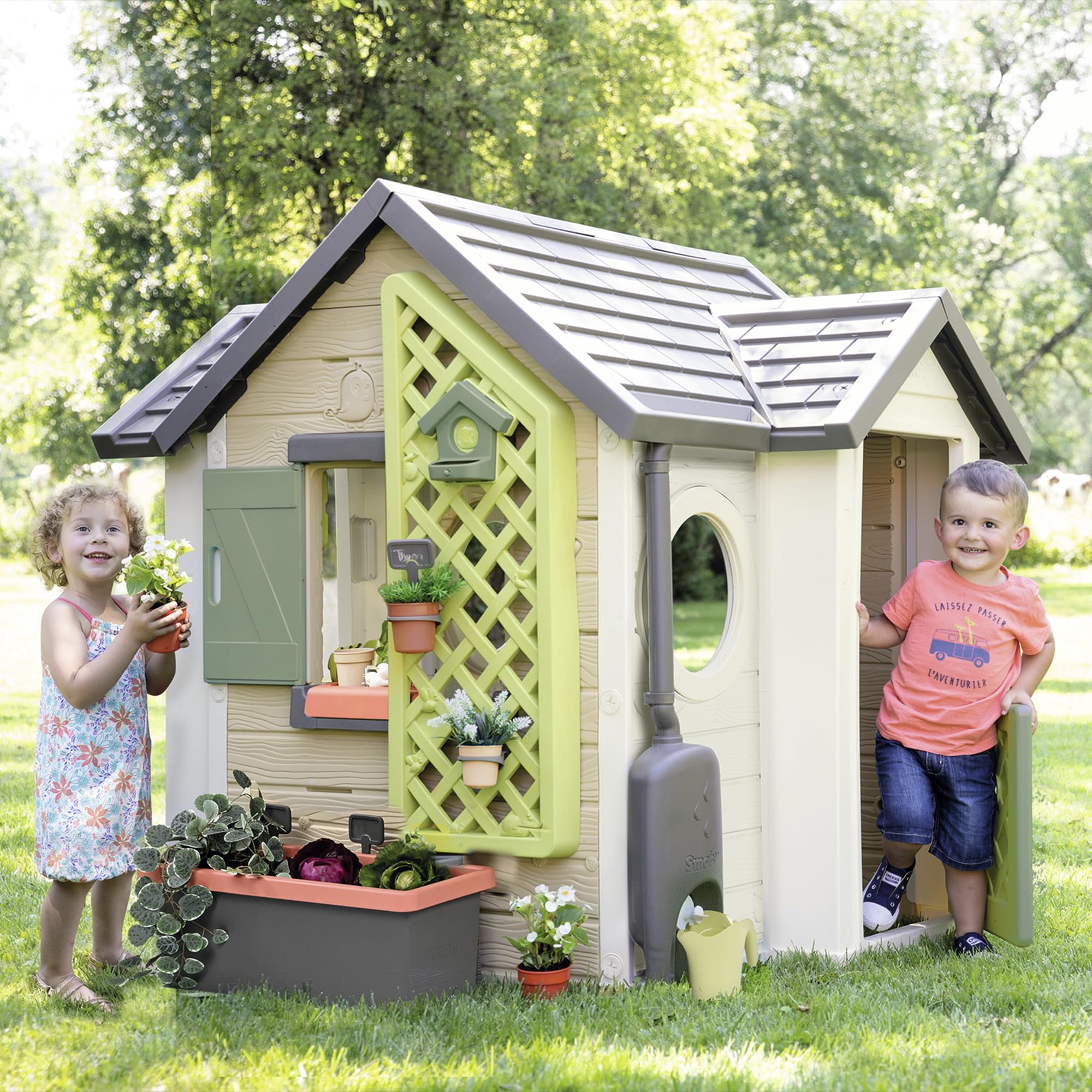 Smoby Life Garten Spielhaus 128x132x135 cm wetterfestes Gartenhaus mit Zubehör für Kinder ab 2 Jahre