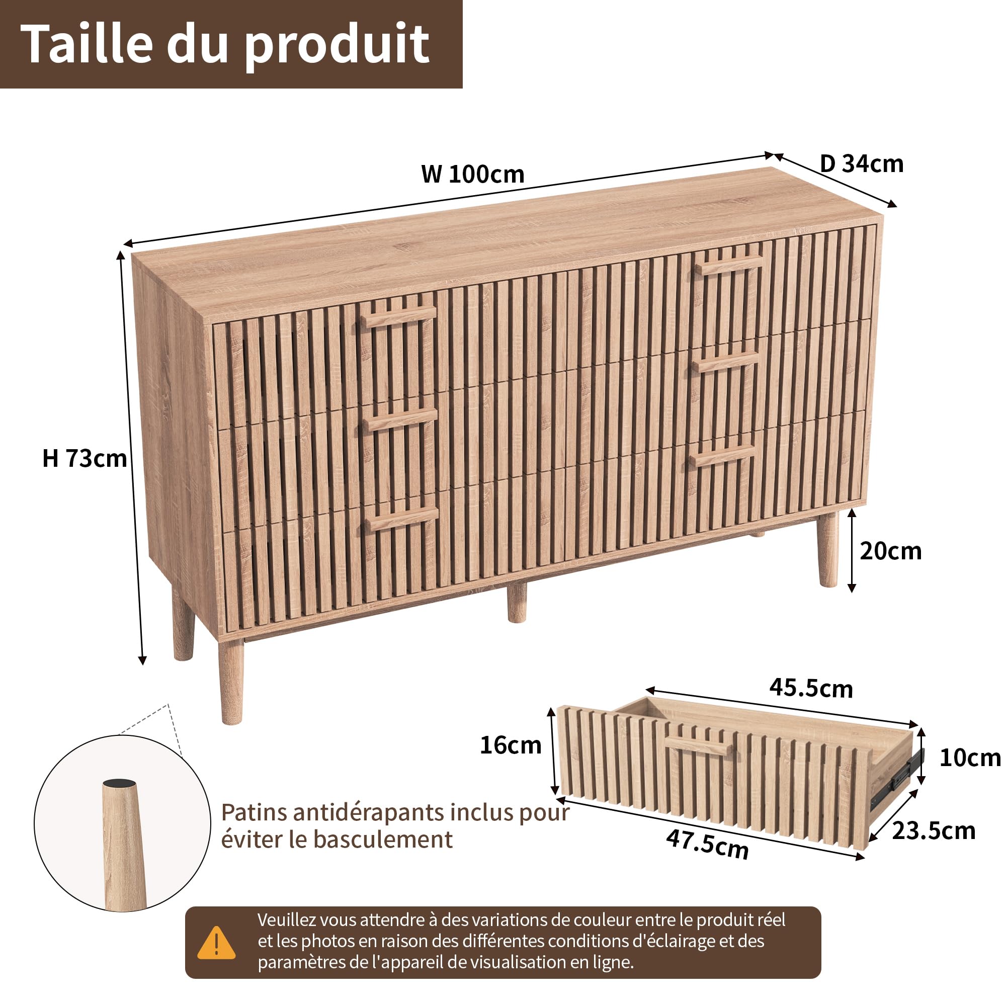 Meuble de Rangement en Bois, Commode 6 tiroirs,Meuble Profondeur 30cm, Armoire à tiroir avec Dispositif Anti-basculement, Commode d'enfant, commodes Chambre pour Chambre, Salon, Entrée