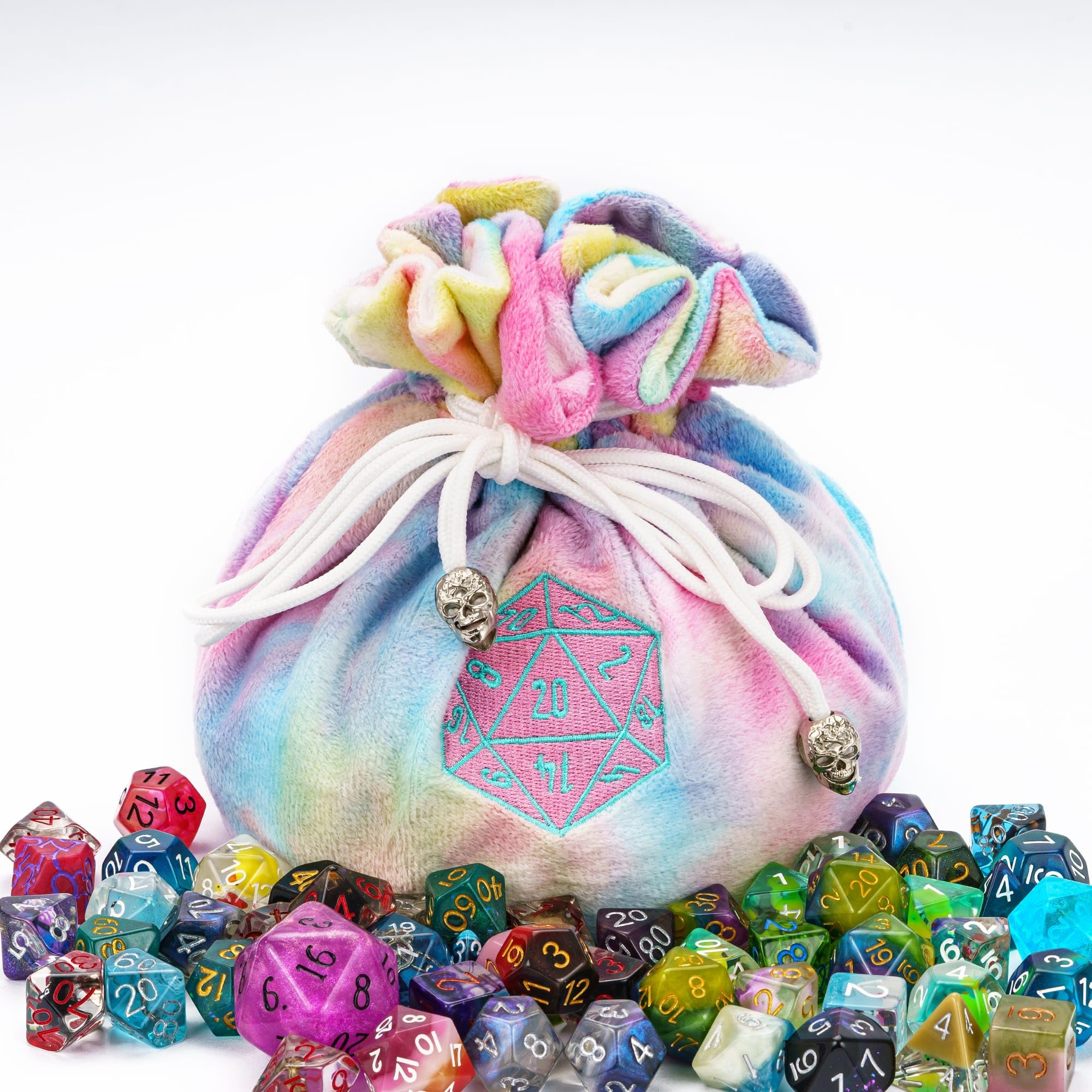 cusdie Bolsas de terciopelo de alta capacidad con bolsillos, bolsa de almacenamiento, capacidad para más de 200 dados para DND, RPG, MTG, colección de dados, arcoíris, Organizador de bolsas
