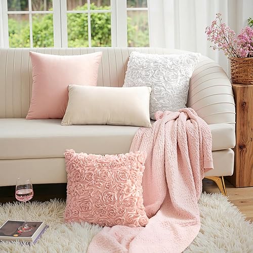 Miniatura 4 de MIULEE - Funda de almohada decorativa, rígida, cuadrada, romántica, con diseño de rosas en gasa 3D, para sofá, dormitorio, para el Día de San