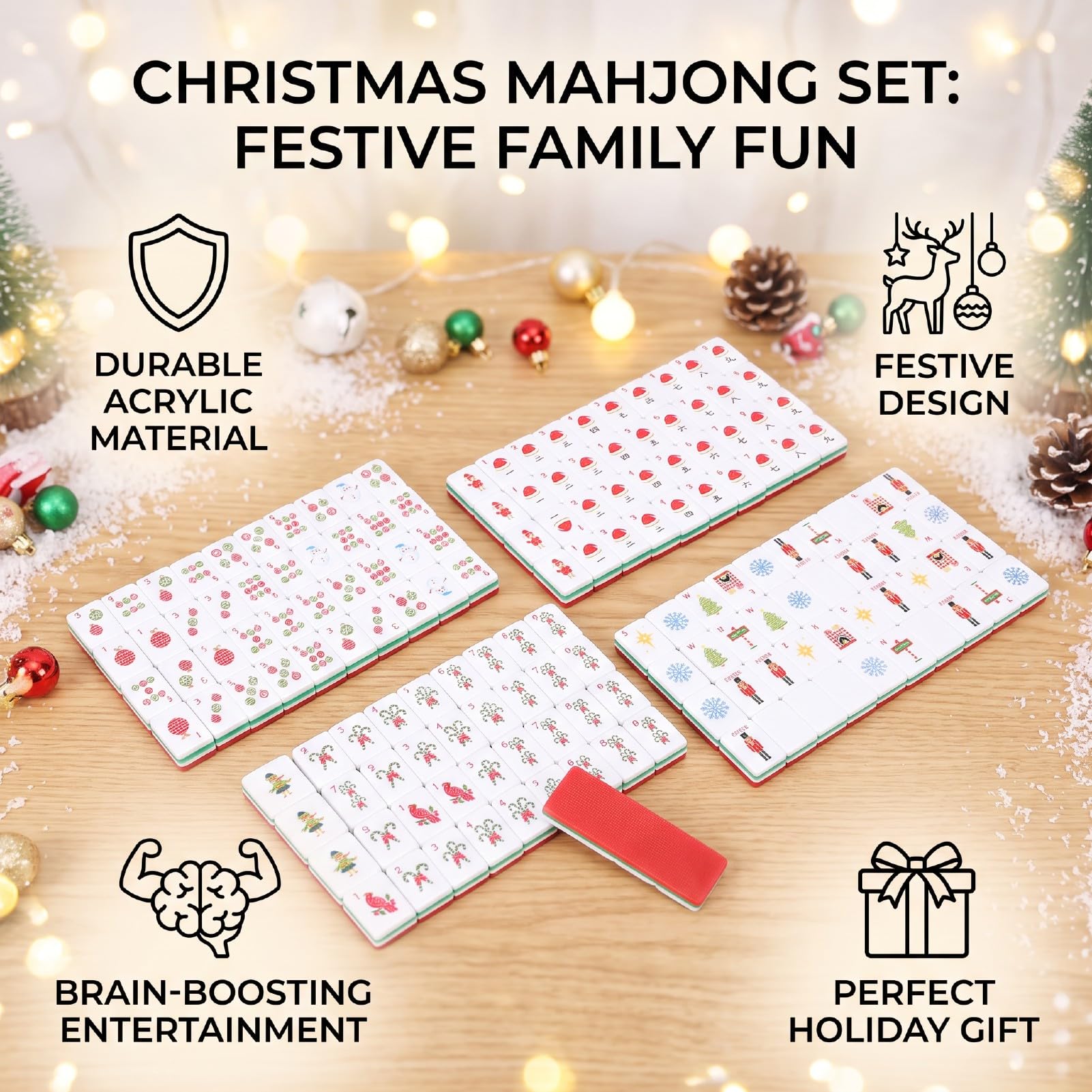 Set Mahjong di Natale con Tessere in Acrilico 160 Pezzi, per Giochi da
