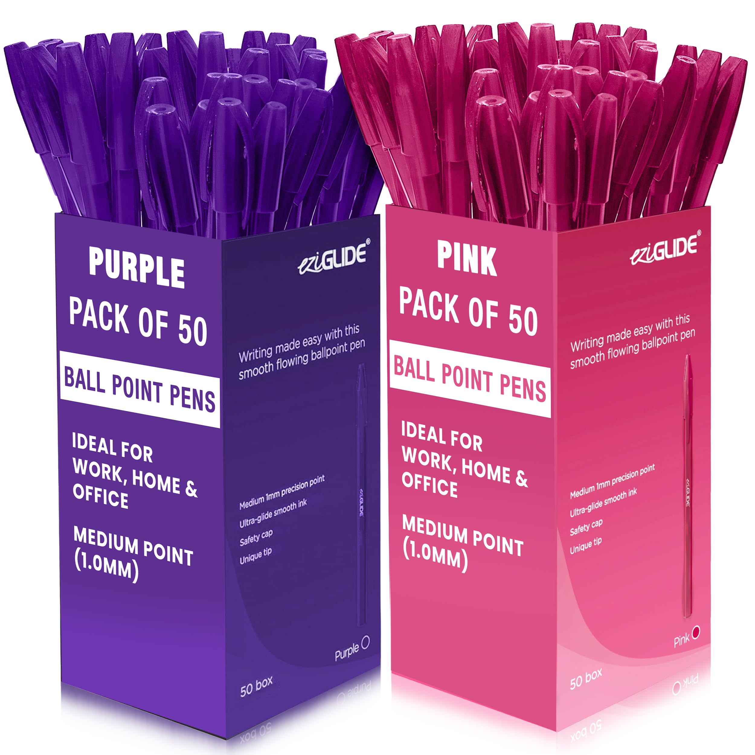 Eziglide 10-Pack Ballpoint Purple Pen Set - Medium Point 1.0mm for Effortless Writing & Comfortable Grip - Ball Point Pens Ideal for School, Exams, Home or Work Stationery Supplies — view 25