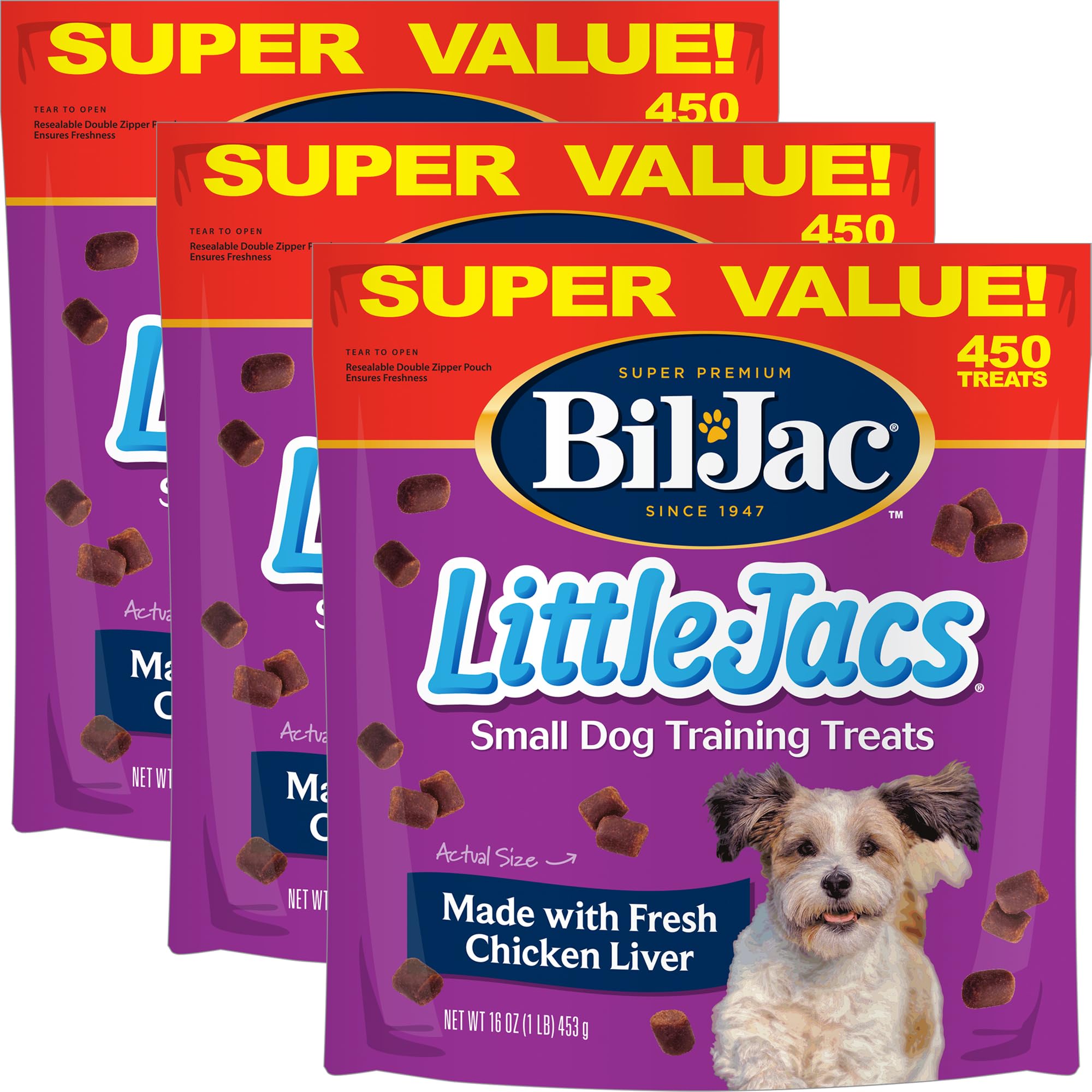 Little Jacs Small Dog Training Treats, Chicken Flavor, Made with Chicken Liver, 16oz (3-Pack)