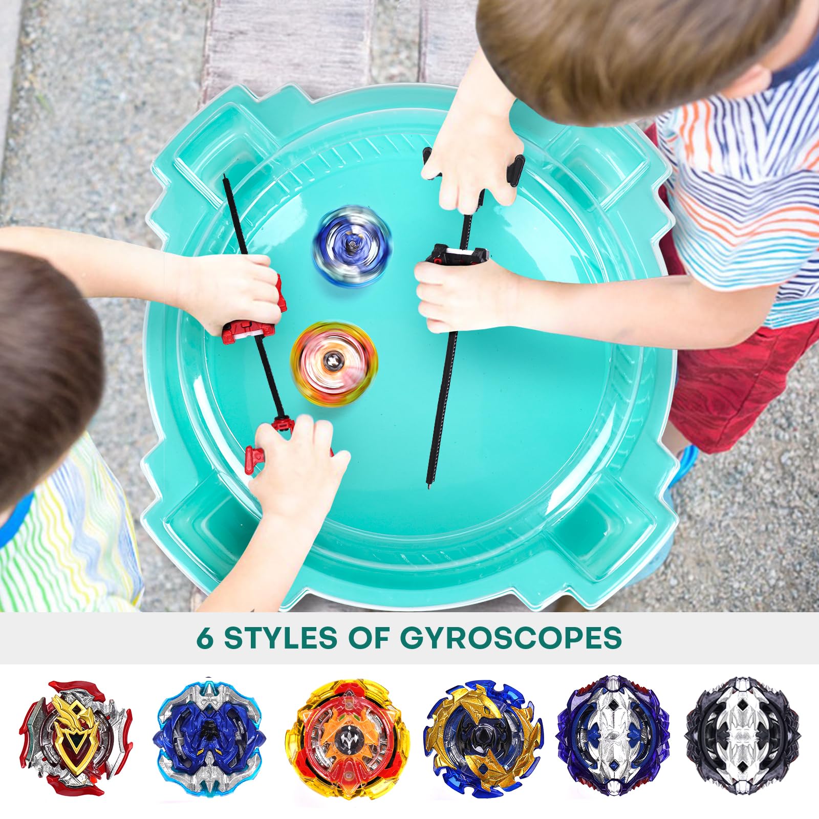 Conjunto de Juego de Top de Batalla, Juego Completo con Estadio, 6 Tops de Batalla y 2 Lanzadores, Juguetes para Niños y Niñas de 6 Años en Adelante (Exclusivo de Amazon) - Verde