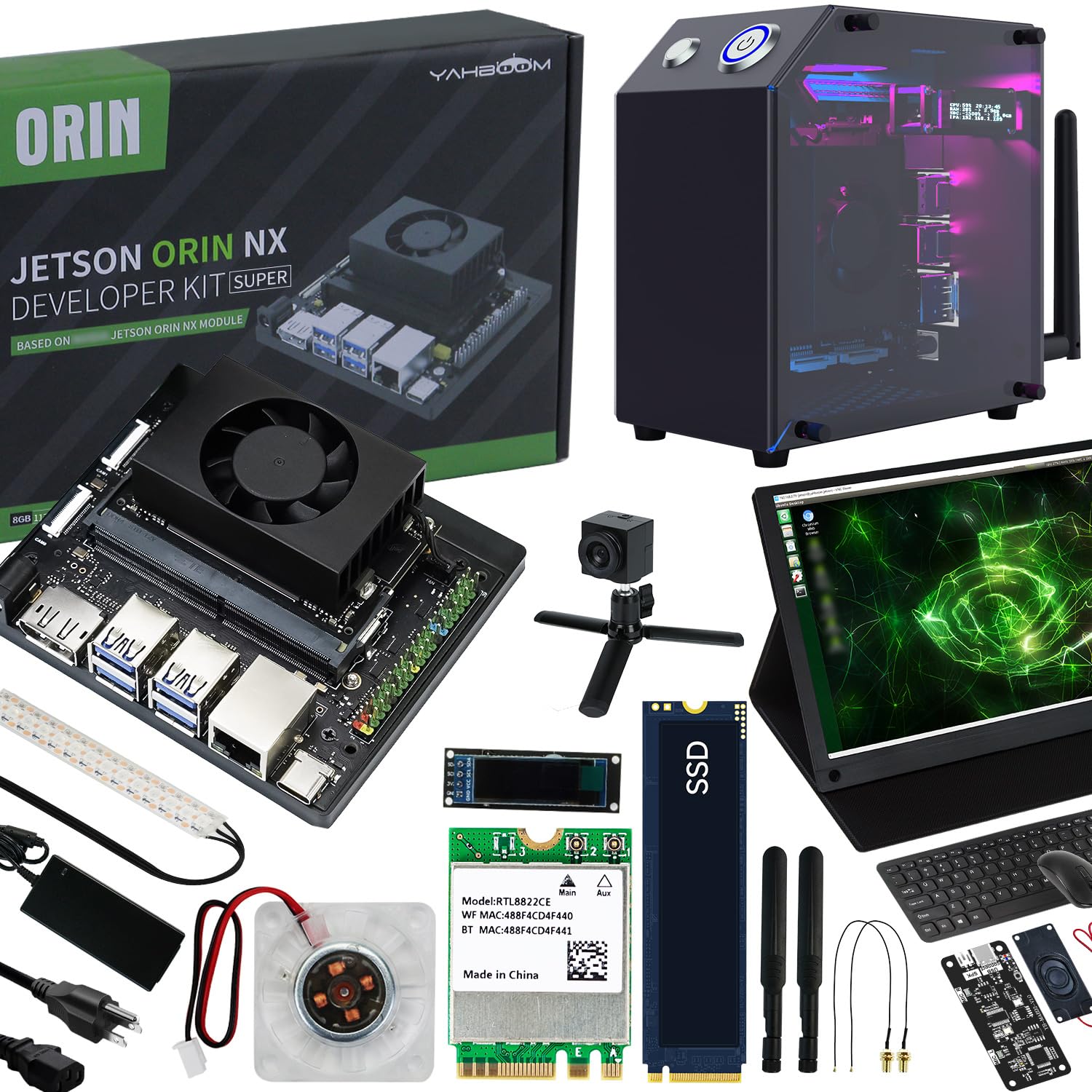 Yahboom Jetson Orin NX 16GB Super RAM for AI Robots FHD 15.6in IPS Touch Screen Jetson Case USB Camera Wire Netcard Keyboard Mouse, 256GB SSD Electronic Kit for Mechanical Engineer