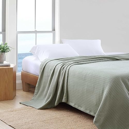 Nautica - Manta Queen, ropa de cama de algodón con tejido de diamante, decoración del hogar para todas las estaciones (verde salvia baird, Queen)