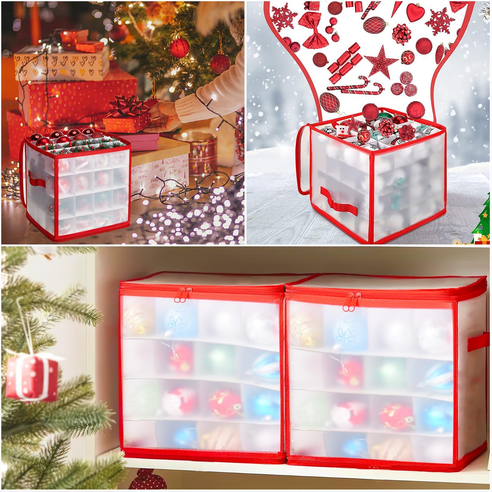 dellyy - Contenitore per palline di Natale, 64 scomparti da 7,5 cm, per 64 palline di Natale