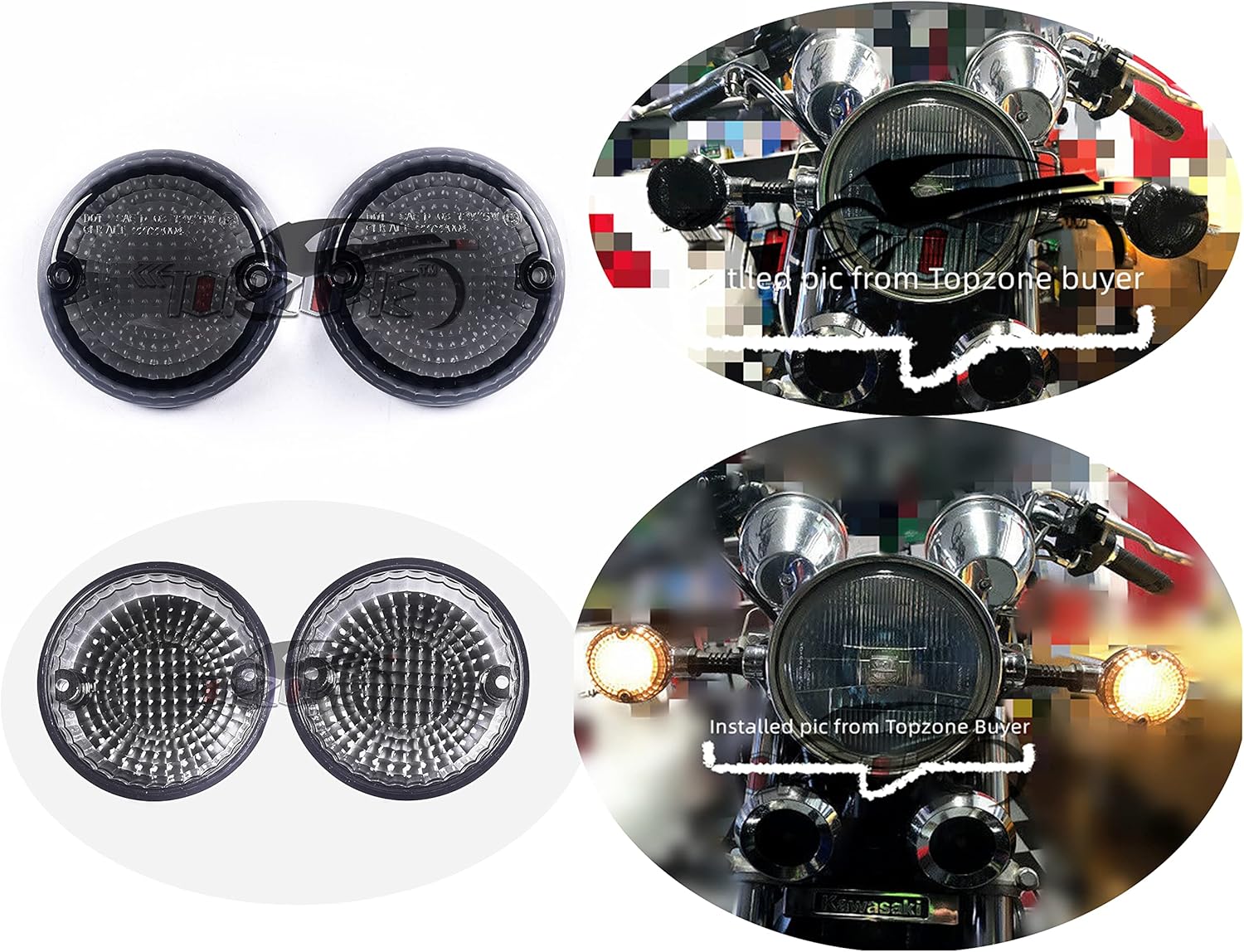 TOPZONE Compatible for Kawasaki Vulcan; VN400; VN800; Vulcan 1500; Vulcan 88; VN1600;ZR750,Z750;ZR400 ;2PCS X Front/Rear Turn Signal Blinker Lamp Light Idicator Lens (Smoke Lens)