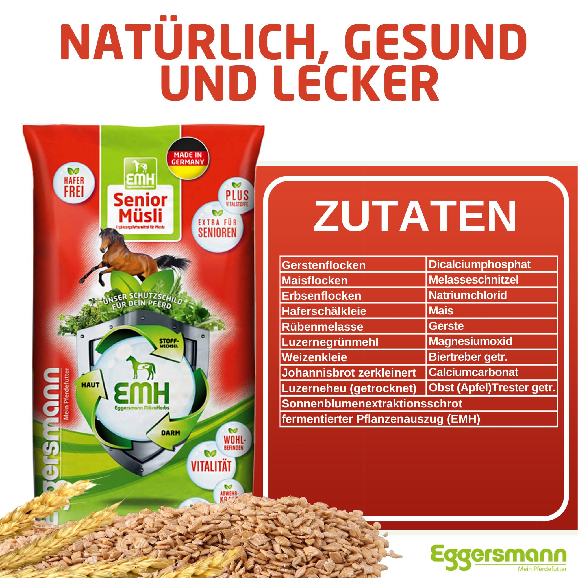 Eggersmann EMH Senior Sac de céréales pour Chevaux âgés - pour la prévention des pertes de Substance avec sélénium - Nourriture Naturelle pour Chevaux
