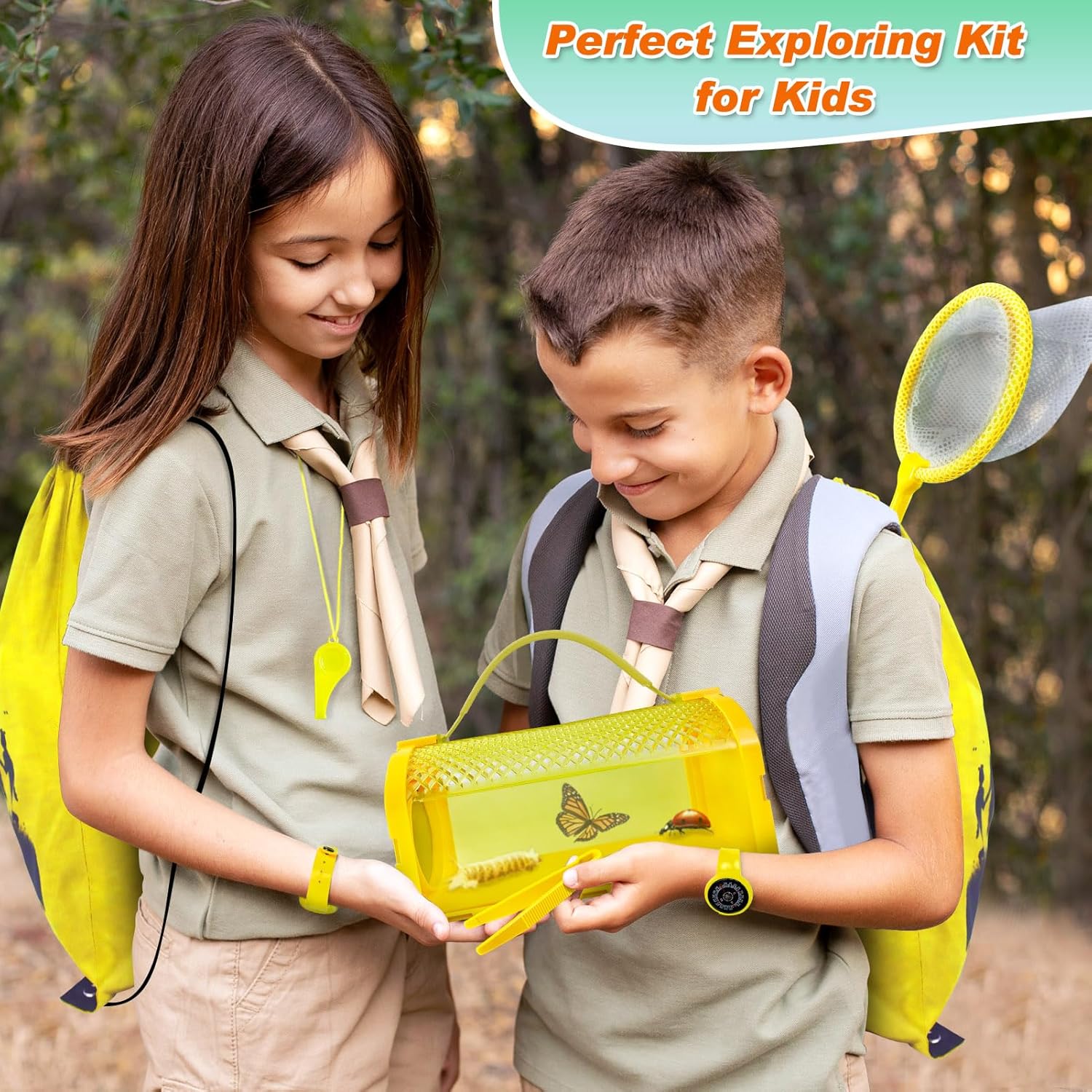 Bug Catcher Kit & Outdoor Explorer Kit for Kids, 10 Pcs Bug Catching Kit with Toy Cage, Backpack, Flashlight, Manifying Glass, Toy Net, Outdoor Exploration Toys Gift for Boys Girls 3-12 - Image 6
