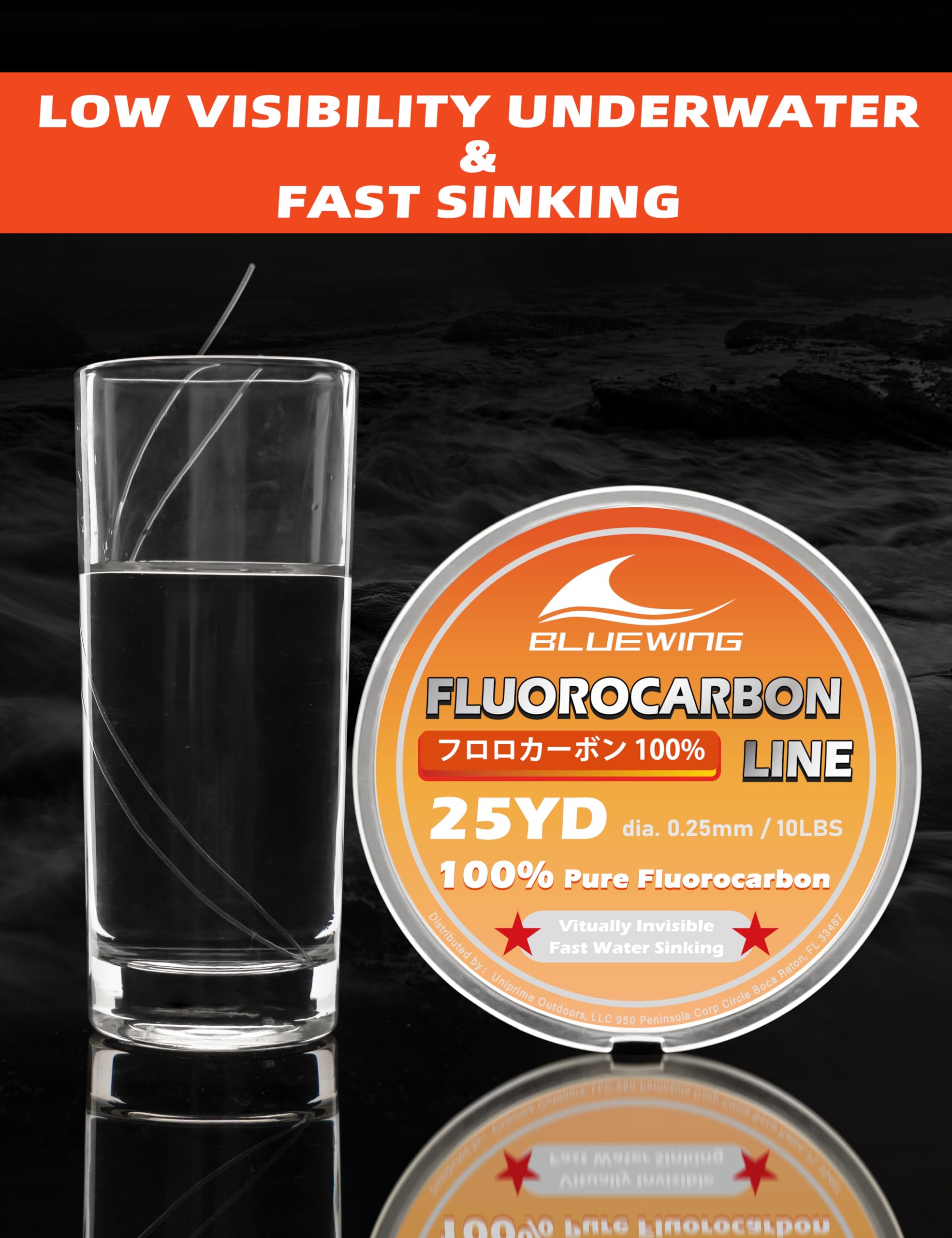 BLUEWING Línea de pesca de fluorocarbono 100% puro, 25 yardas, 60 libras, línea líder de fluorocarbono, transparente, diámetro fino, cuerda de pesca para pesca de agua dulce y salada