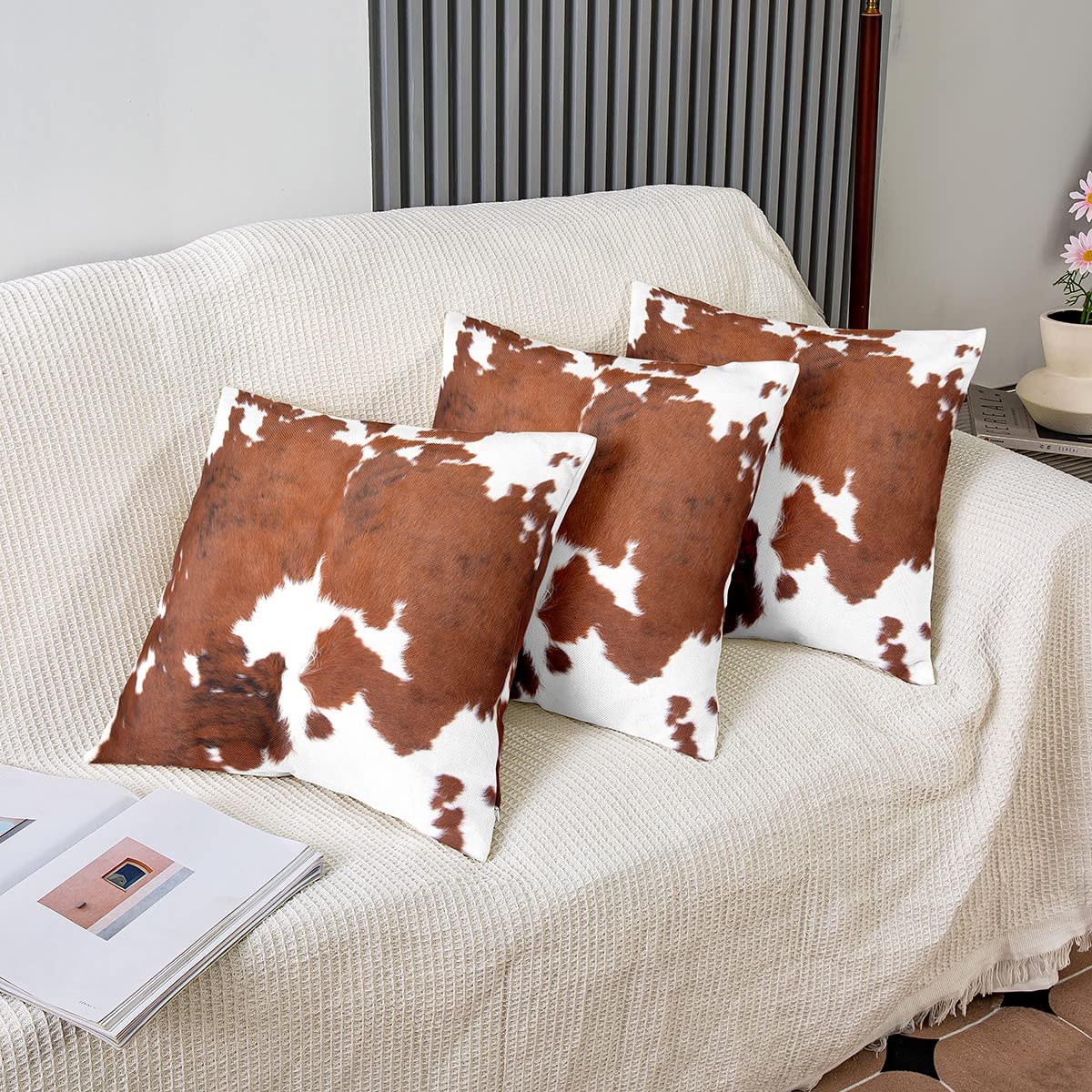 Loussiesd Cow Print Throw Pillow Covers Set of 2, Soft Shaggy Fluffy Cowhide Decor Cases, Super Faux Fur Cushion Covers - Image 4