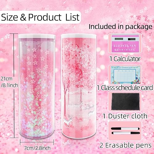 Miniatura 9 de NBX NewmeBox Estuche multifuncional con arenas movedizas, calculadora, espejo, bolsa transparente para bolígrafos, lindo organizador de escritorio,