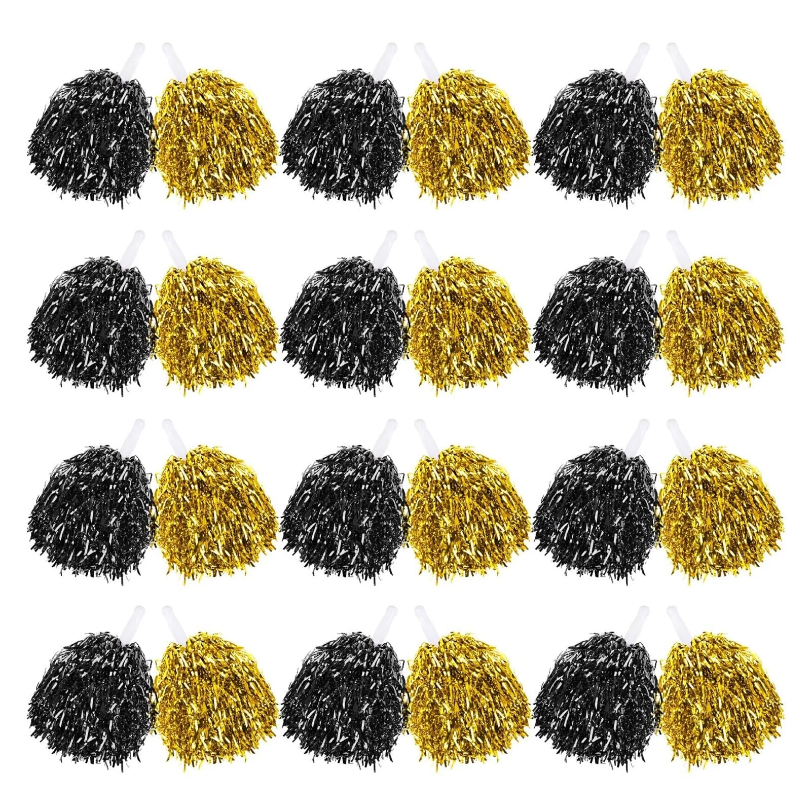 Lot de 12 à 200 pompons de pom-pom girl avec poignée de 20 g pour décoration de fête, club, sport pour adultes et enfants (noir doré, 48 pièces)