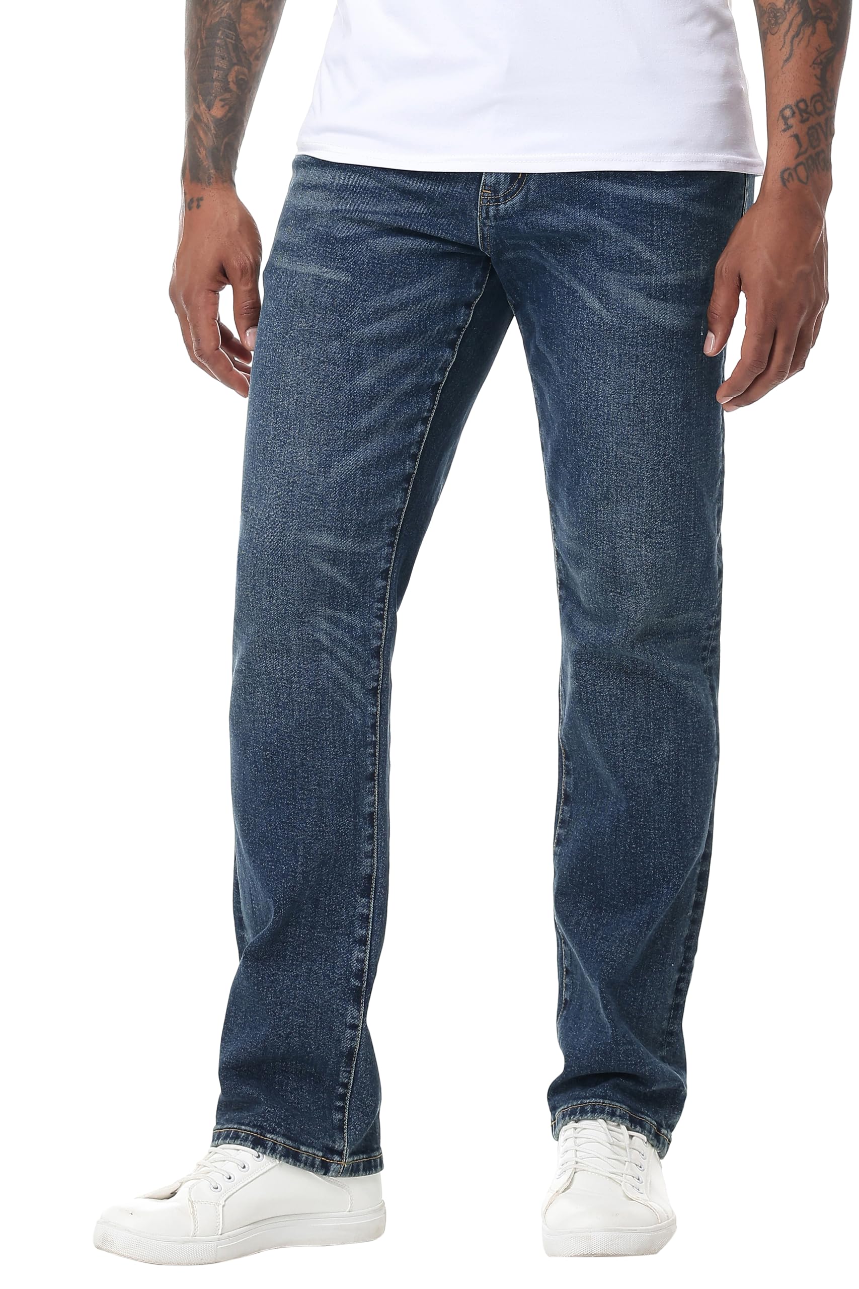Mens Stretch Relaxed Fit Straight-Leg Cotton Fashion Comfort Flex Waist Denim Pants Jeans