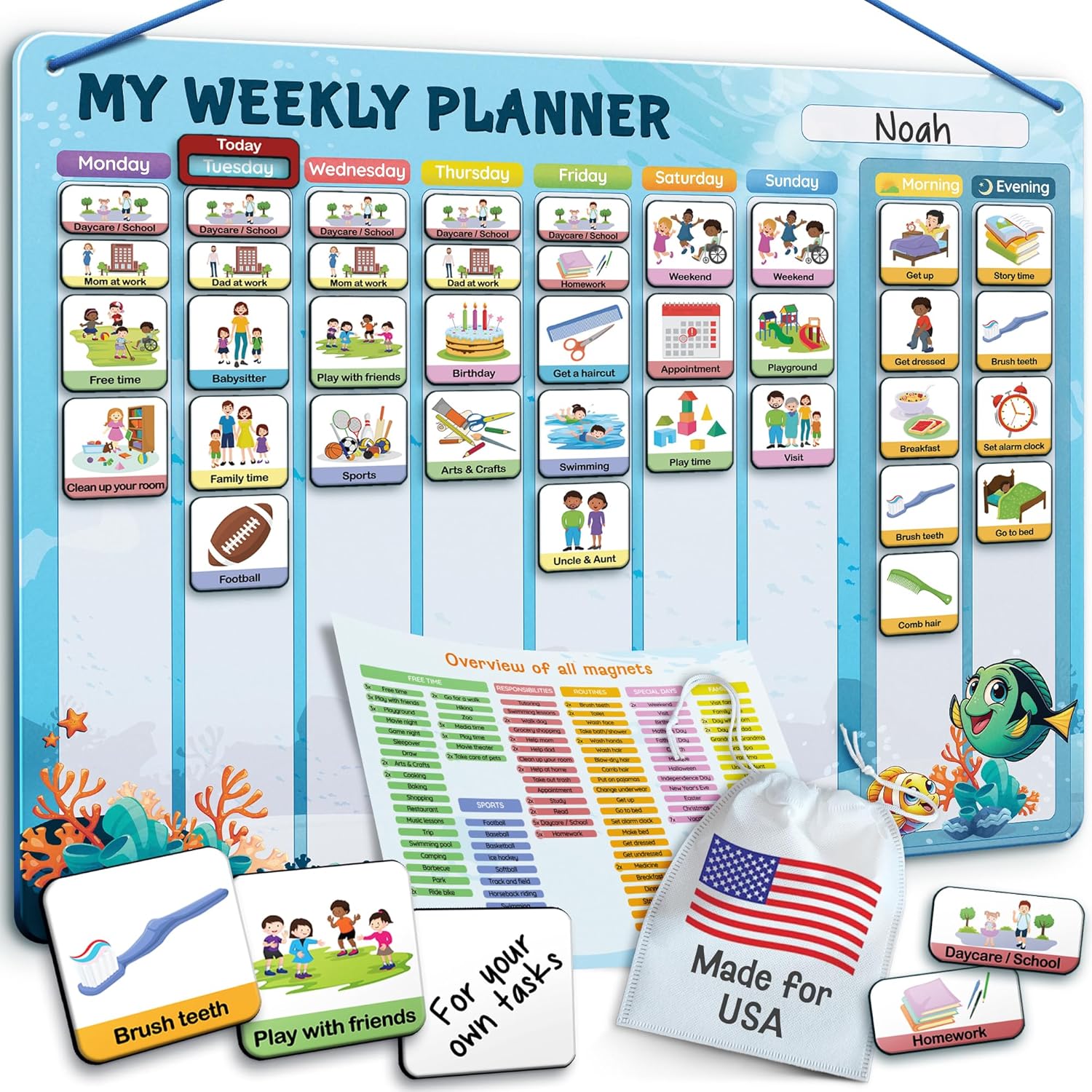 LIKARTO Visual Schedule for Kids - 2-in-1 Weekly + Daily Schedule - Magnetic Schedule with 188 Magnets and Magnetic Backing - Chore Chart Kids - Routine Chart for Toddlers, Autism, ADHD - Pink