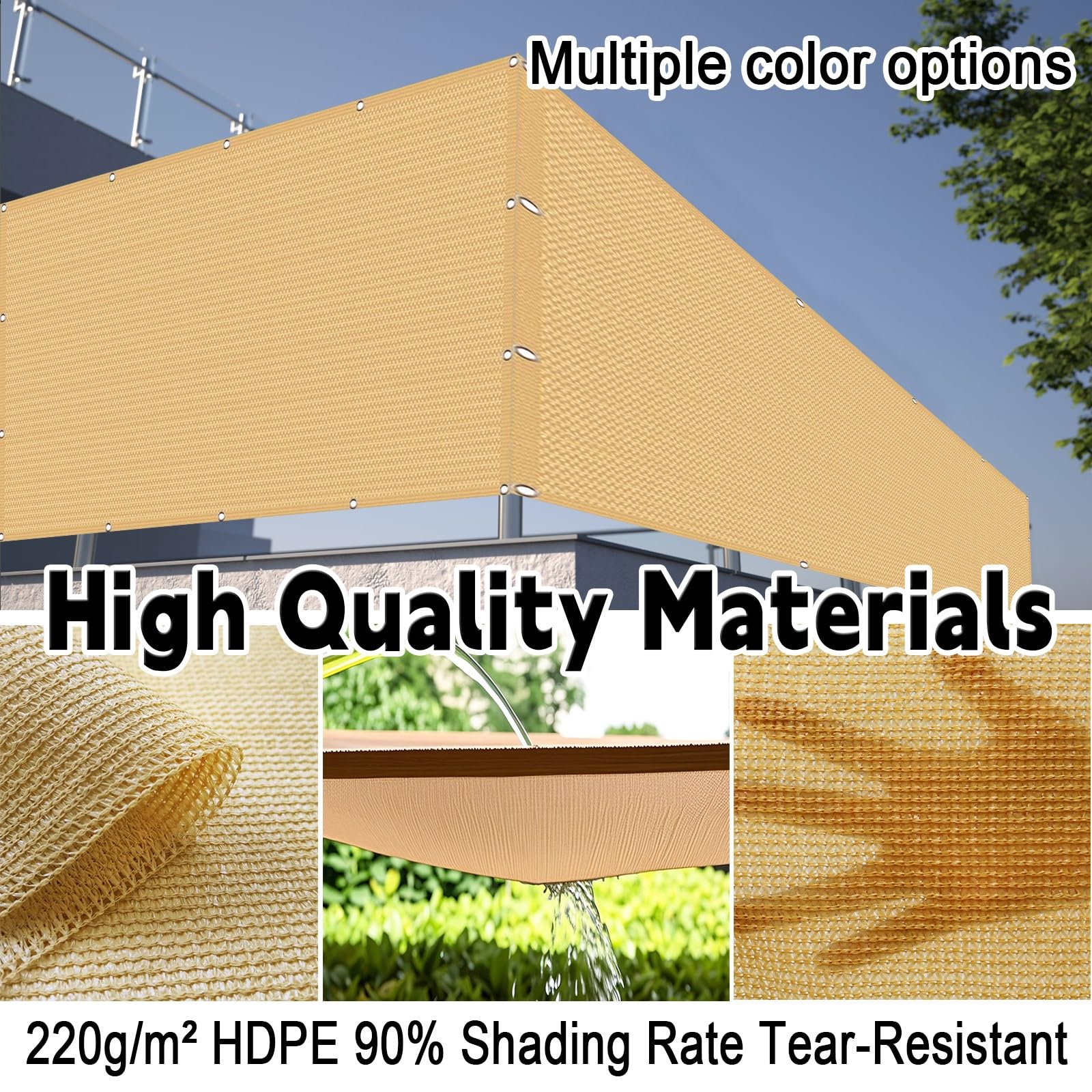 Brise Vue Balcon Extérieur 130 x 300 cm HDPE 220G/M², Protection Contre Soleil, Résistant Aux Intempéries Écran de Confidentialité pour Balcon pour Jardin Patio, Jaune Sable