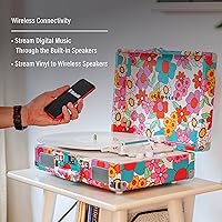 Vista 3 de Crosley CR8005F-GF Cruiser Plus - Tocadiscos de vinilo vintage de 3 velocidades con Bluetooth y maleta con altavoces integrados, diseño floral