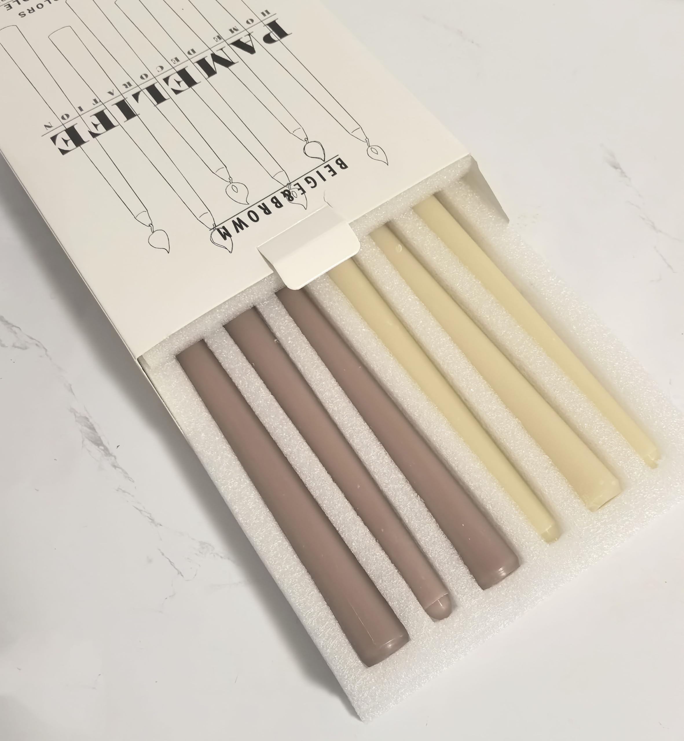 PAMELIFE 10 Inch Ivory Brown Taper Candles Set of 6 Unscented Smokeless Long Tall Tapered Candles for Candlesticks Sticks Wedding Home Decor Dinner