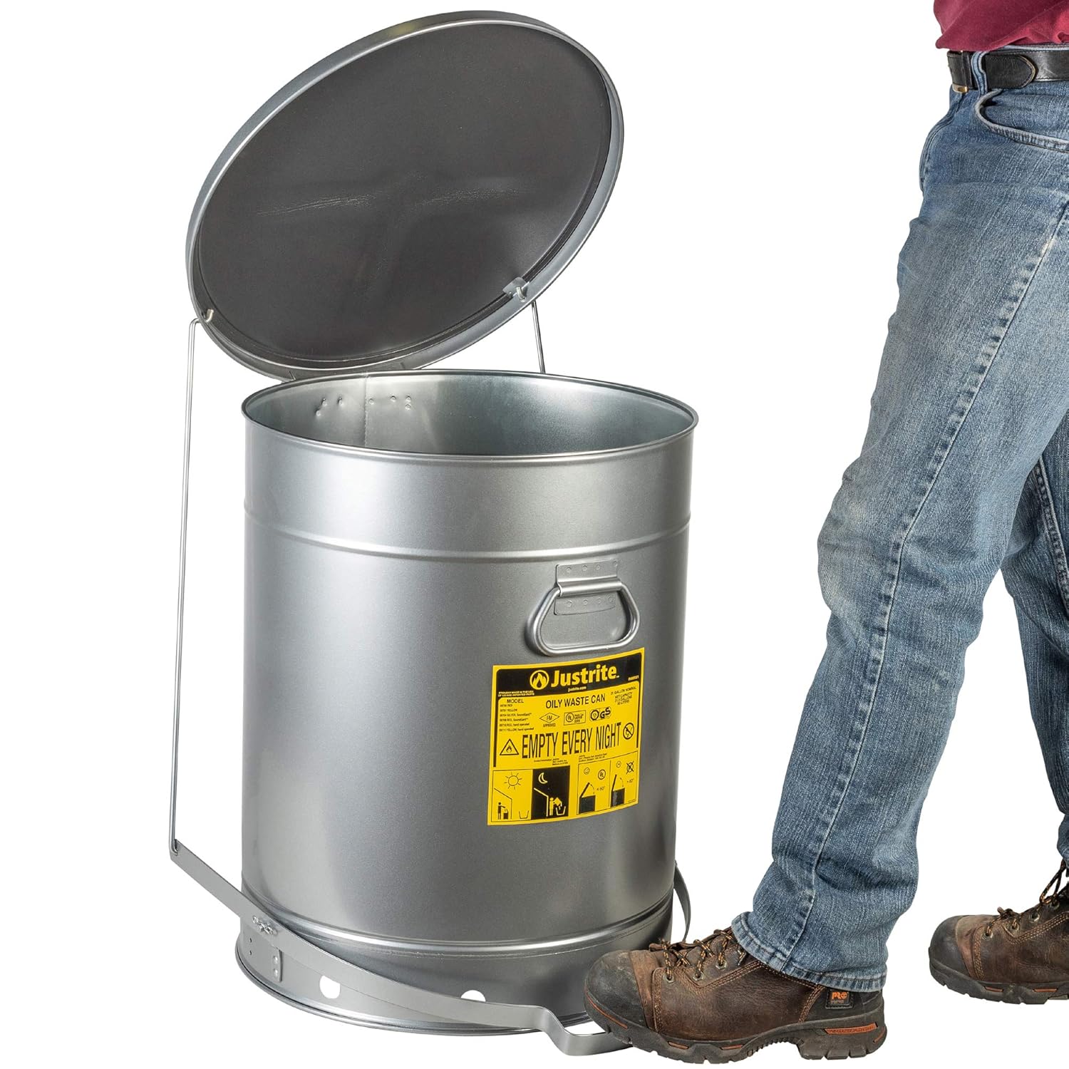 Justrite SoundGuard 09708 Steel Oily Waste Can with Foot Operated Cover, 21 Gallon Capacity, Red: Hazardous Storage Cans: Industrial & Scientific
